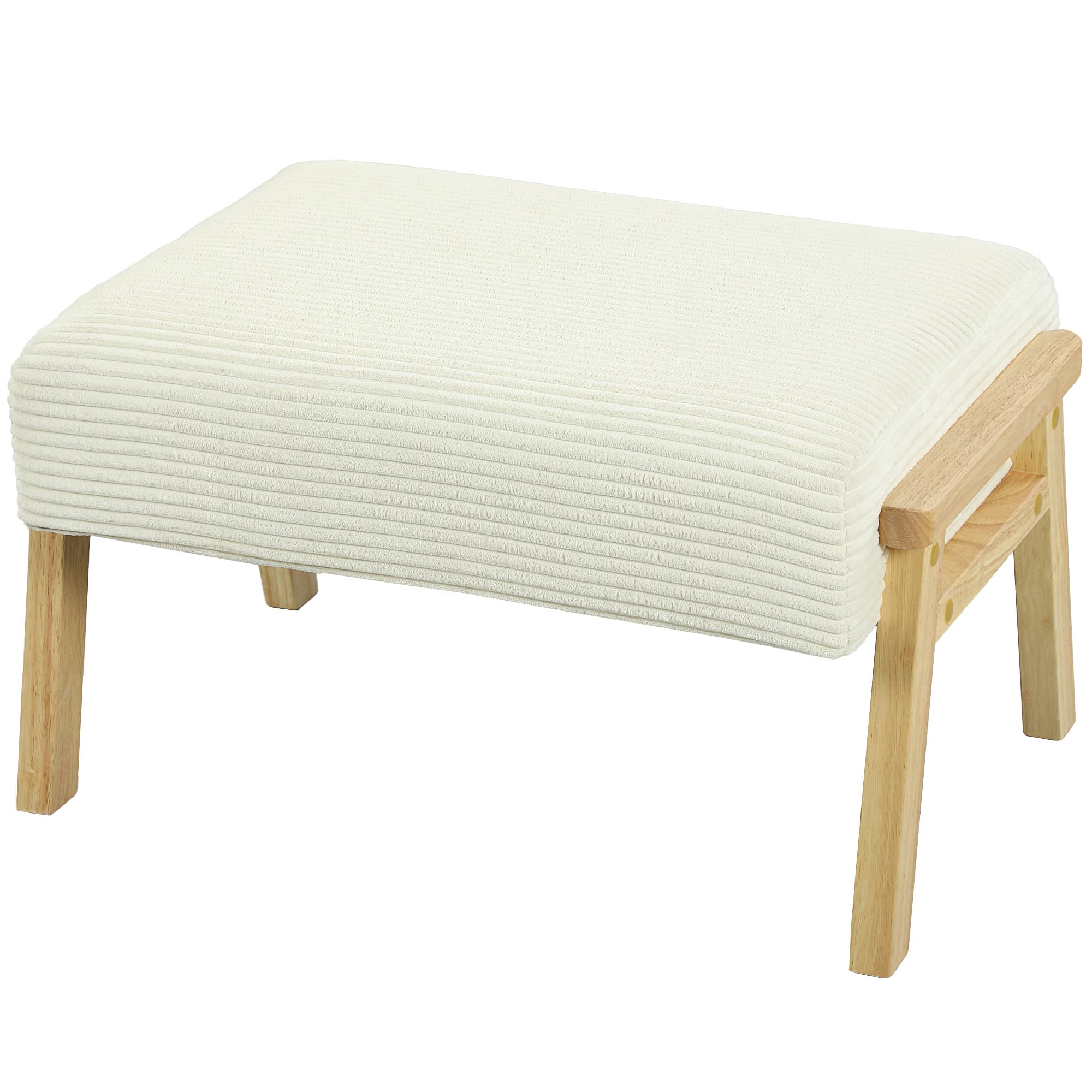 HOMCOM Repose-Pieds Pouf avec Coussin Doux Pieds en Bois Repose-Pieds avec Aspect Côtelé Crème