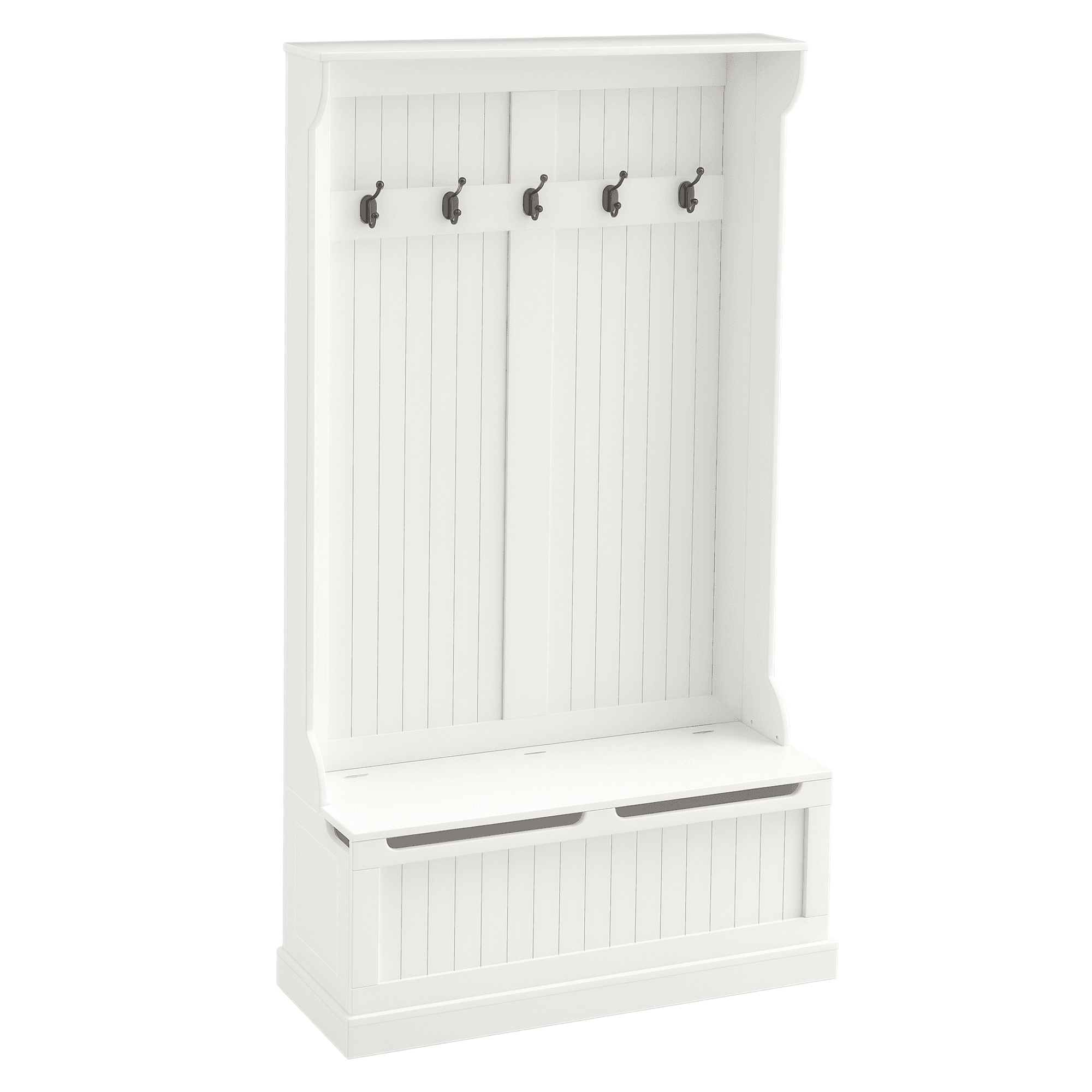 HOMCOM Meuble d'entrée avec banc porte manteaux 3 en 1 5 crochets banc de rangement pour salon couloir 96 x 34 x 179,7 cm crème