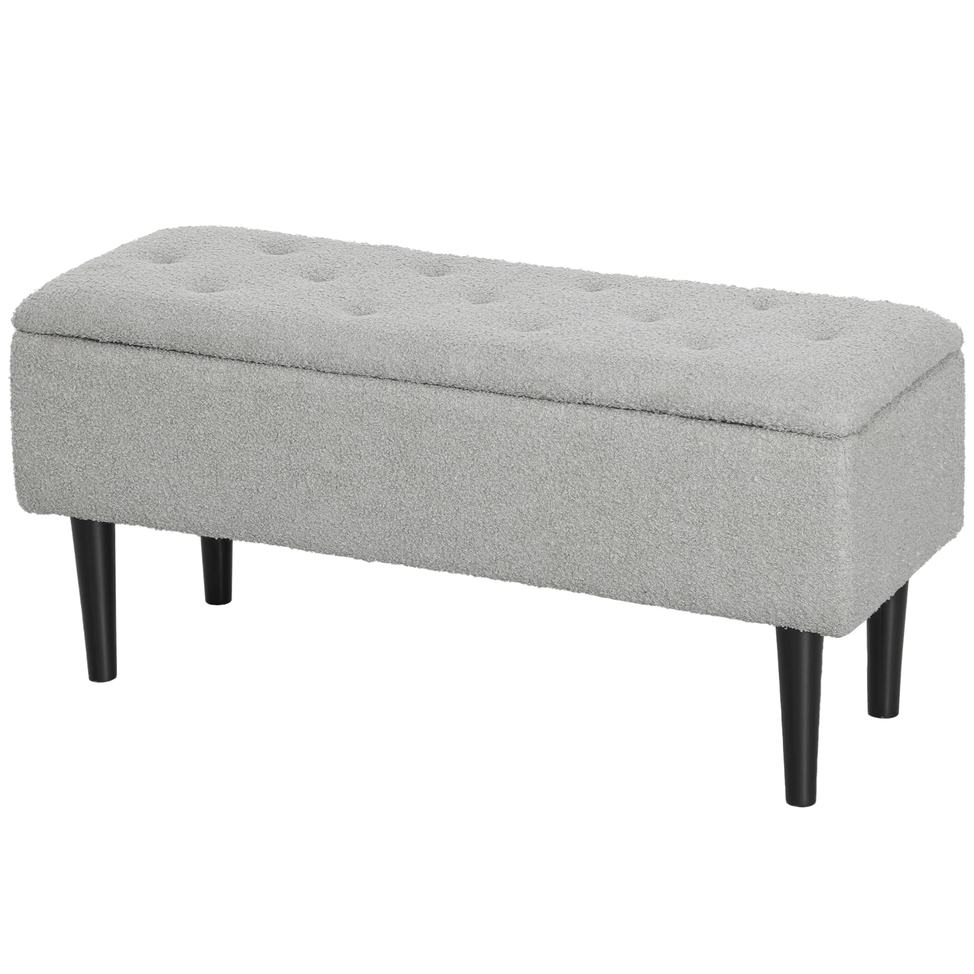 HOMCOM Banc de rangement coffre de rangement surface en cachemire pieds en bois de caoutchouc 95 x 38 x 45 cm gris