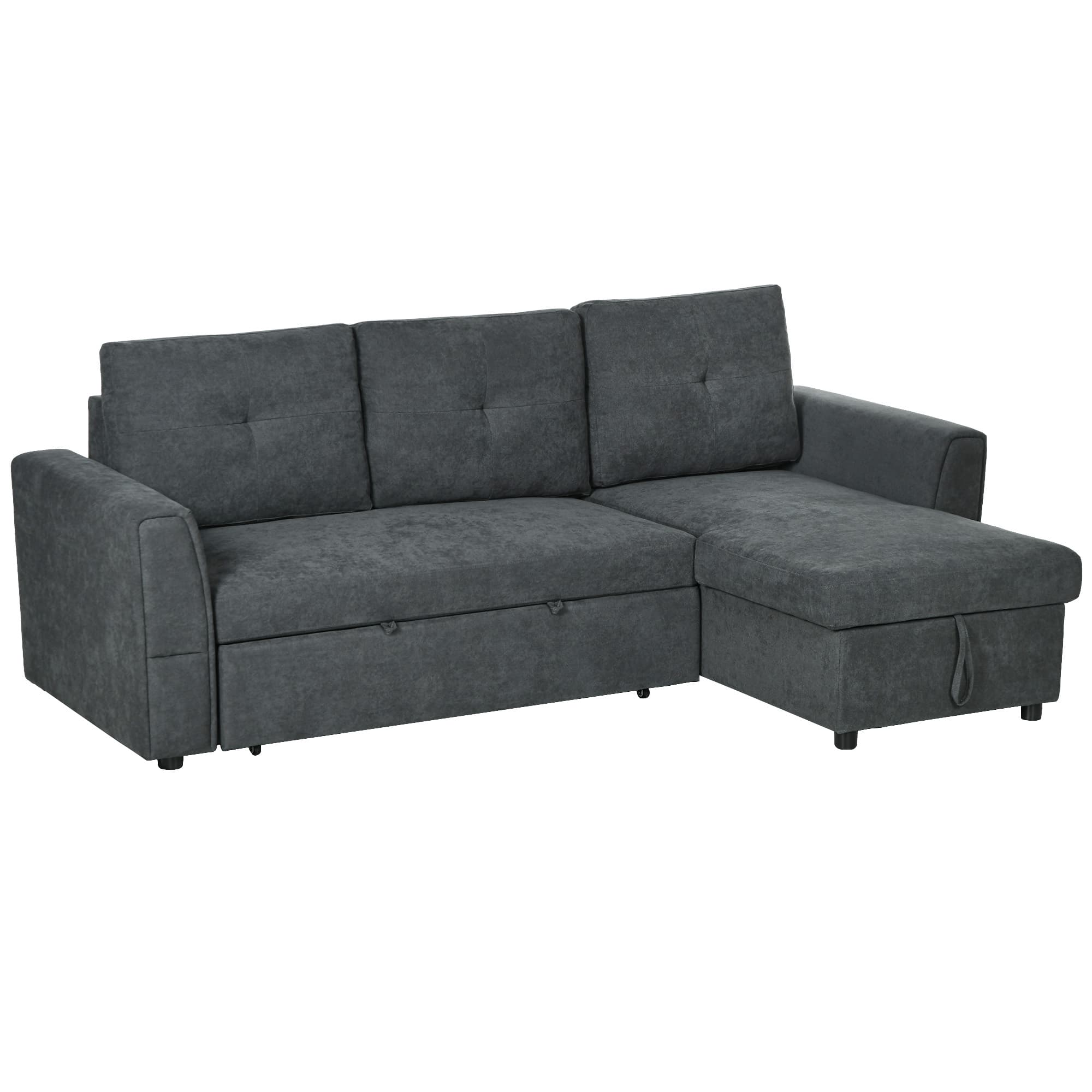 HOMCOM Canapé-lit 3 places avec fonction lit, Canapé-lit avec Chaise Longue, Canapé Rembourré, Gris foncé