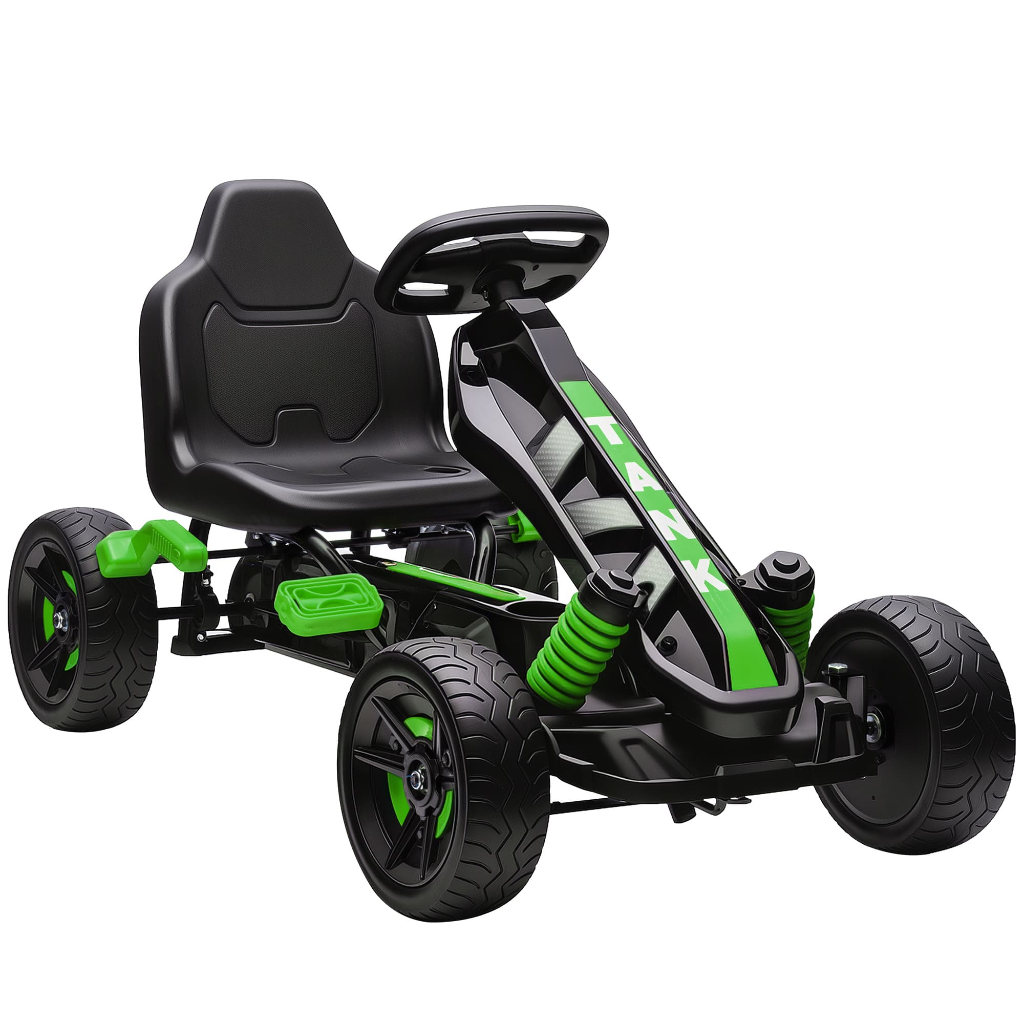 AIYAPLAY Kart à pédales pour enfants, karting enfant 3 à 6 ans avec embrayage automatique, frein, roues EVA antidérapantes, vert