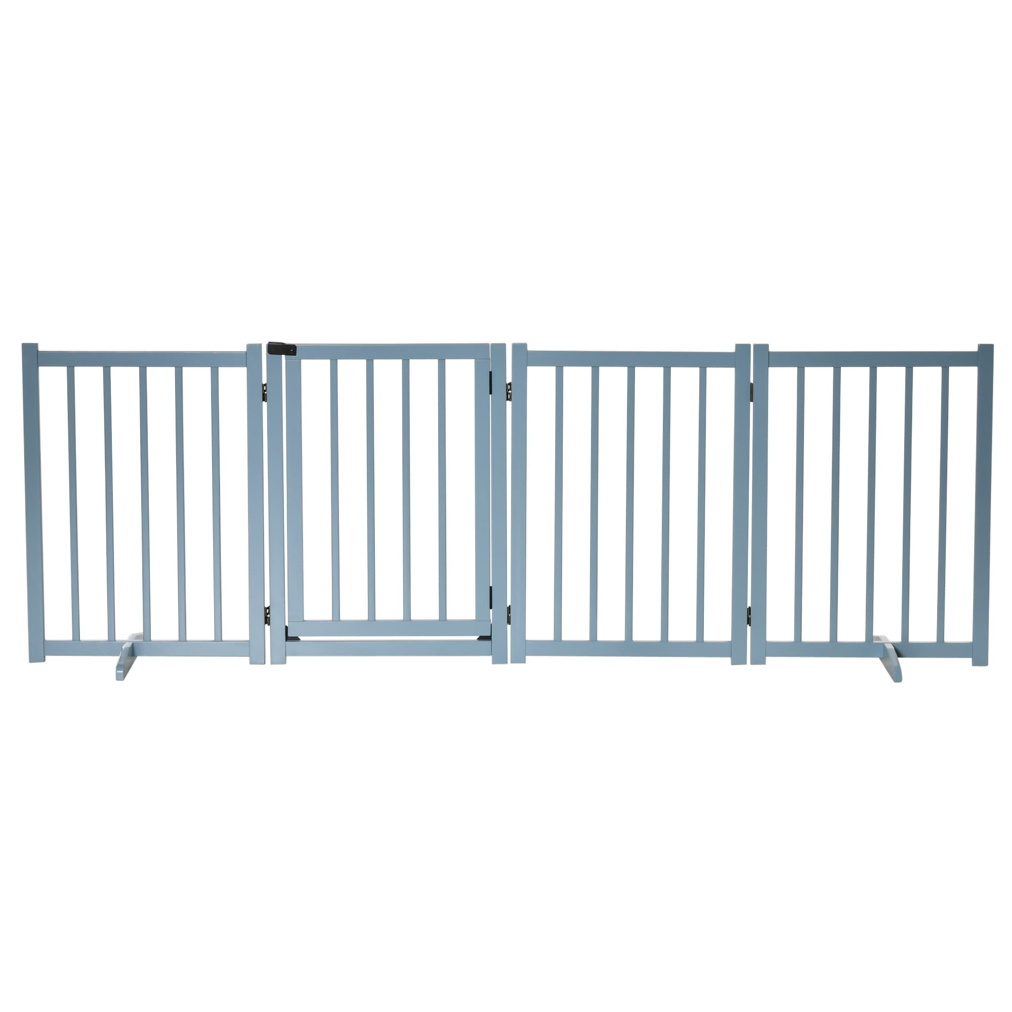 PawHut Barrière Pliable pour Chiens de Petite/Moyenne Taille avec 4 Panneaux en Bois et Porte, 237,5x36x80 cm, Gris