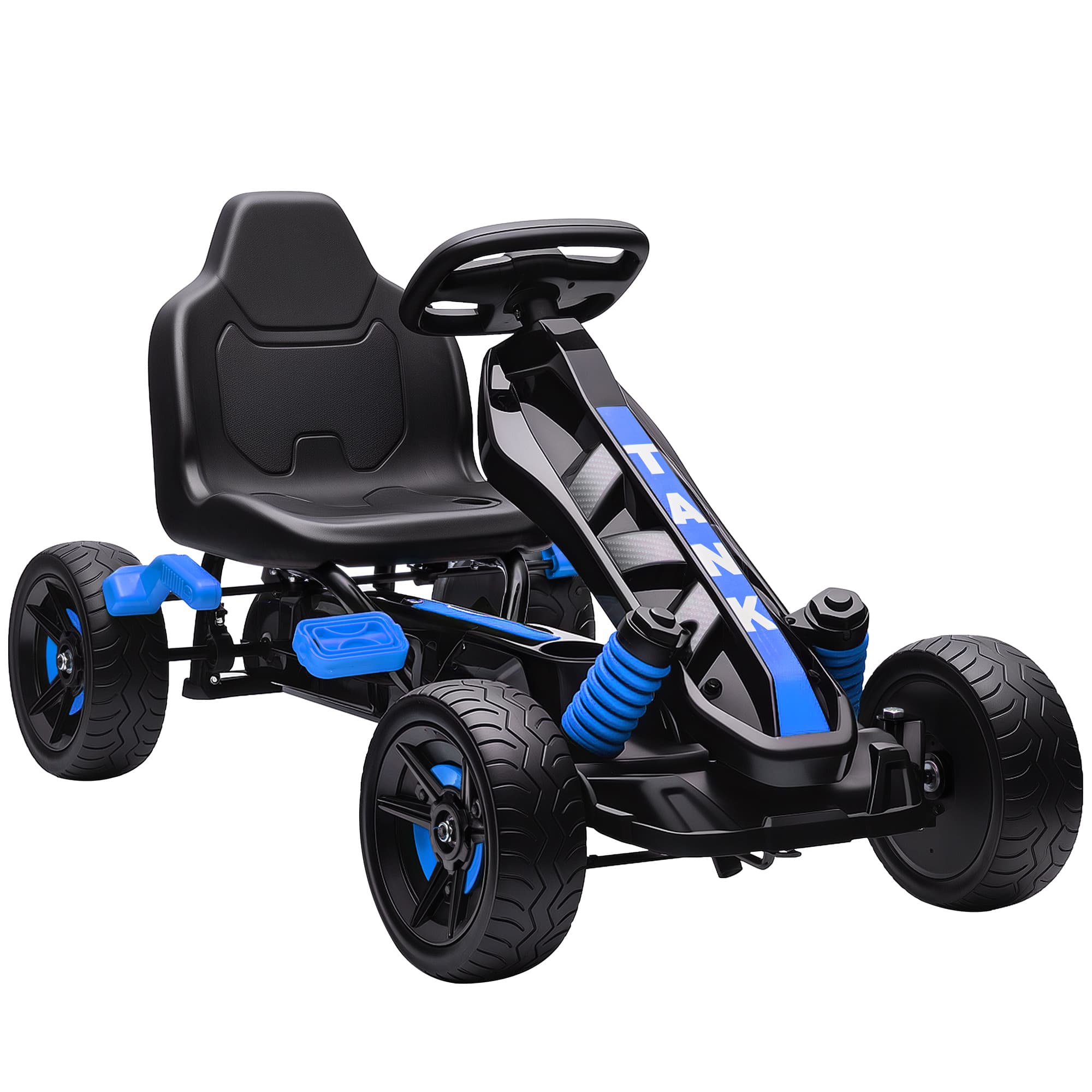 AIYAPLAY Kart à pédales pour enfants, karting enfant 3 à 6 ans avec embrayage automatique, frein, roues EVA antidérapantes, bleu