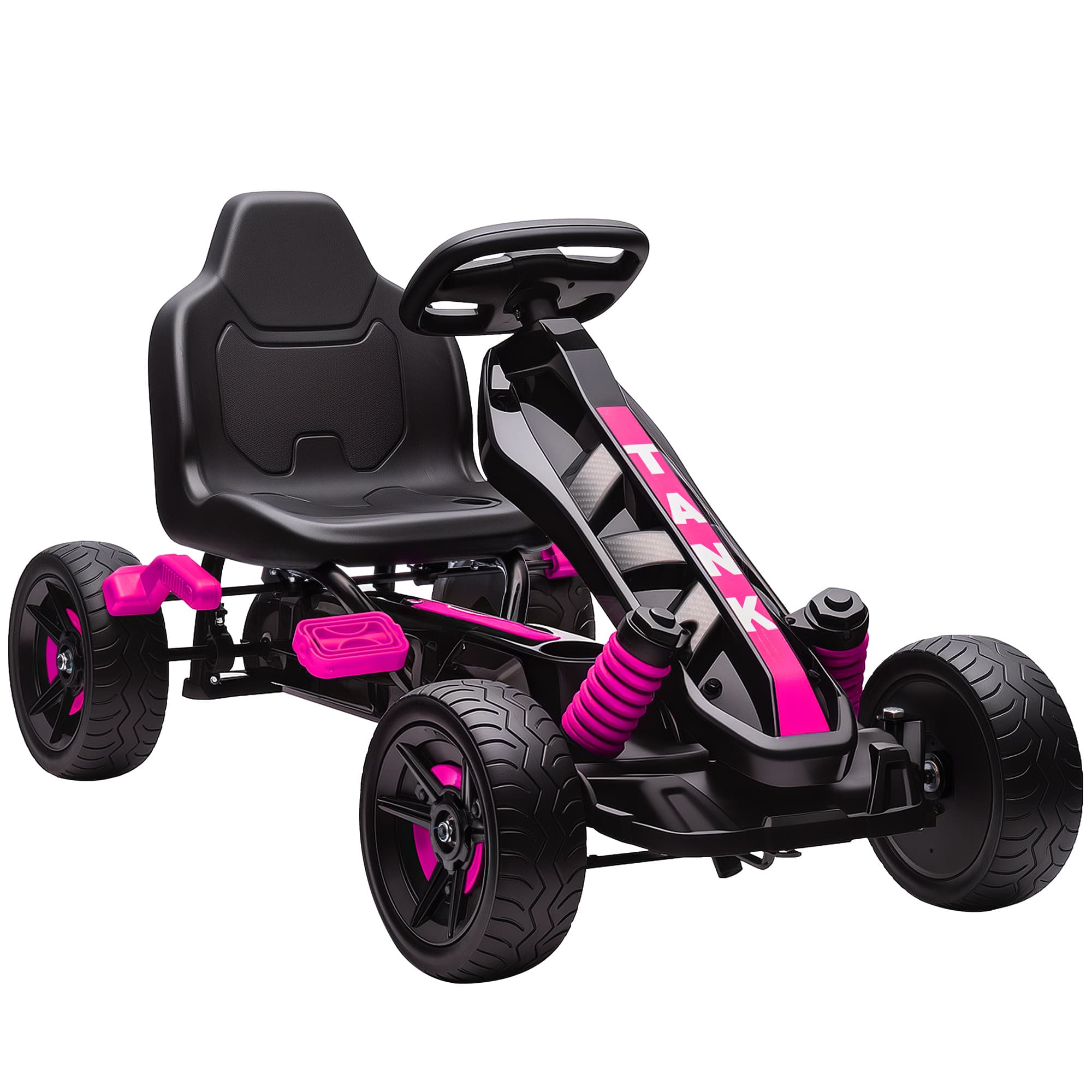 AIYAPLAY Kart à pédales pour enfants, karting enfant 3 à 6 ans avec embrayage automatique, frein, roues EVA antidérapantes, rose