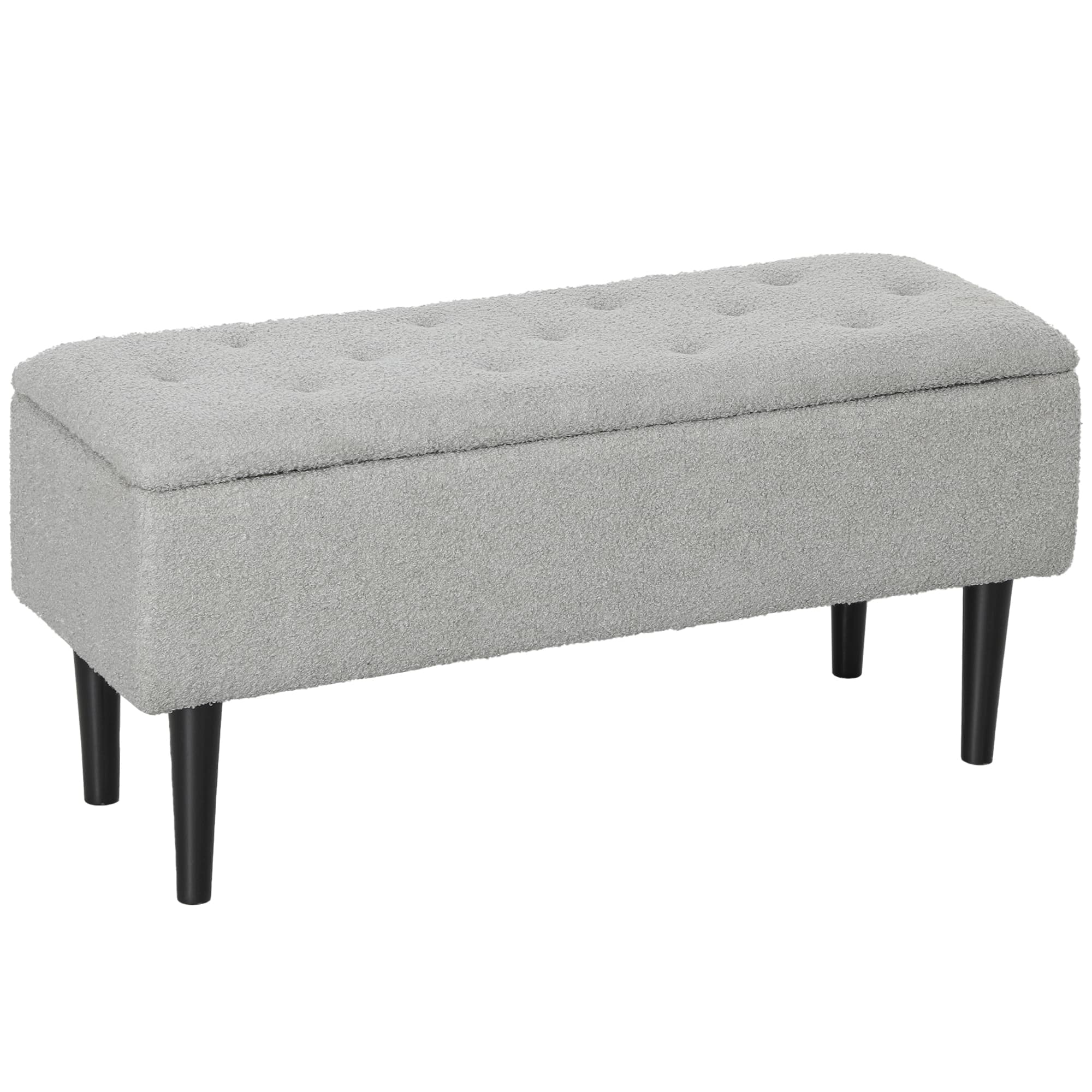 HOMCOM Banc de rangement coffre de rangement surface en cachemire pieds en bois de caoutchouc 95 x 38 x 45 cm gris