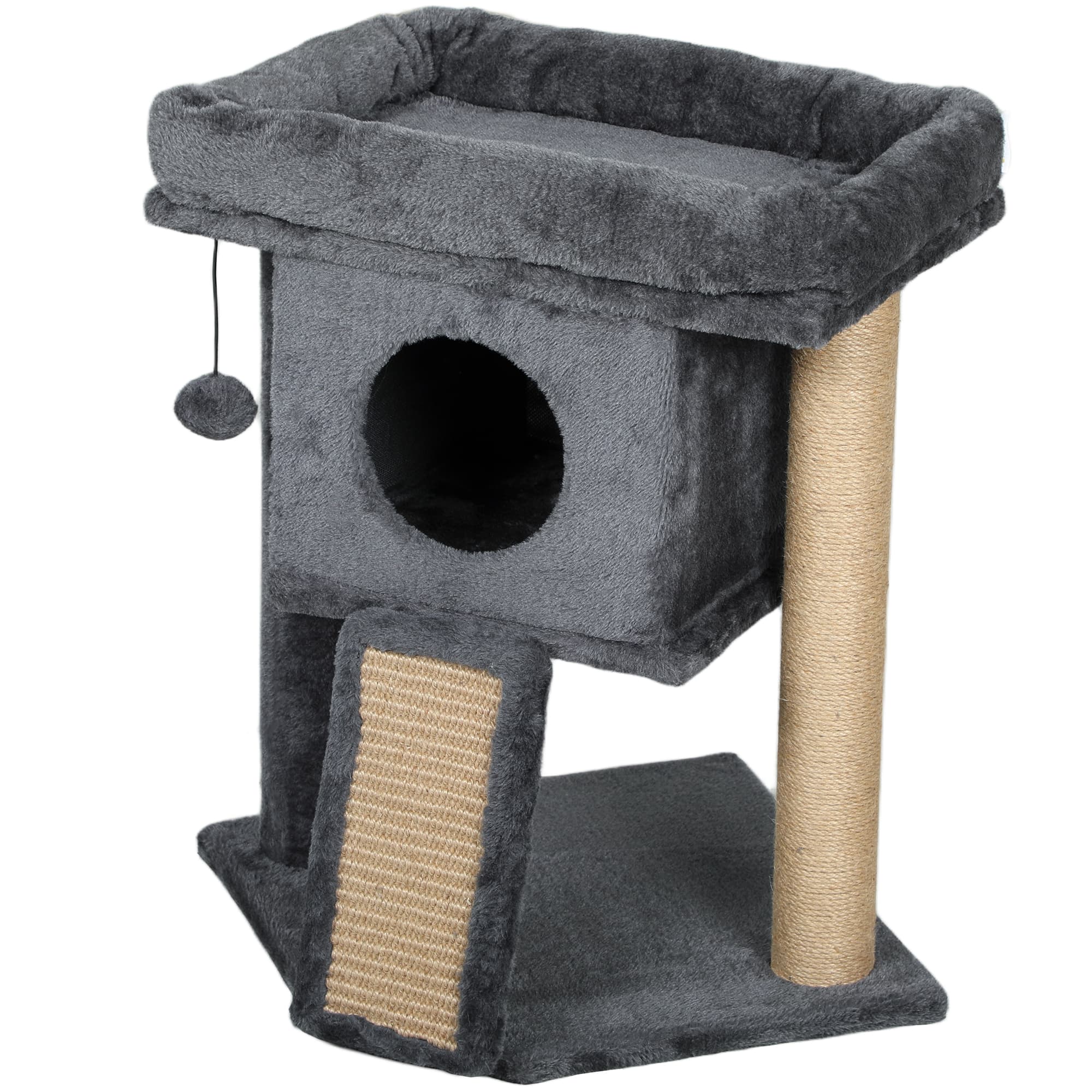 PawHut Arbre à Chat avec Tapis à griffer en Jute, Plateforme de Repos, Balle de Jeu, Maison pour Chat, Beige, 40 x 40 x 57 cm
