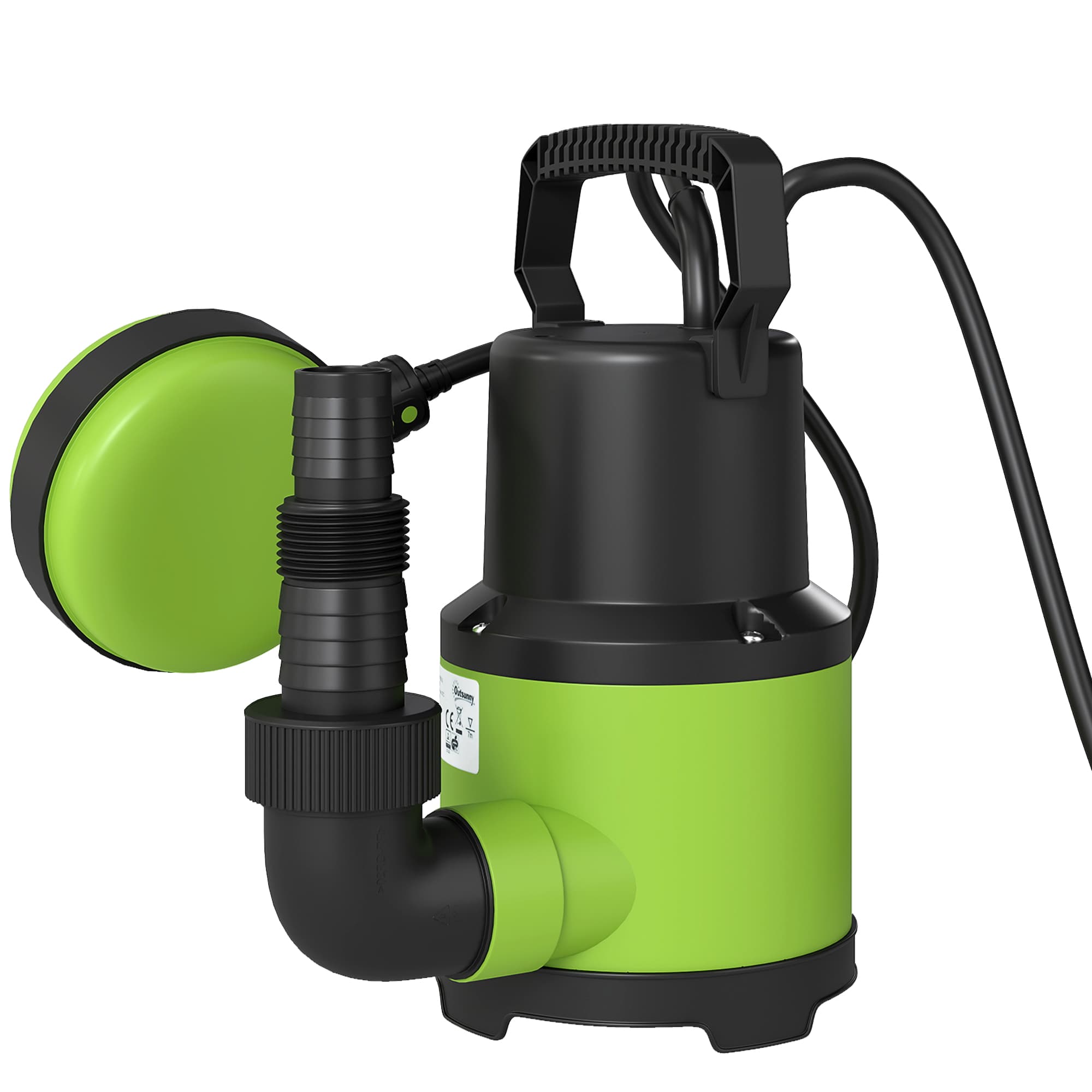 Outsunny Pompe d'évacuation eaux chargées/propres débit 9000L/H 400W profondeur max. 15m interrupteur à flotteur 16x14x27cm vert