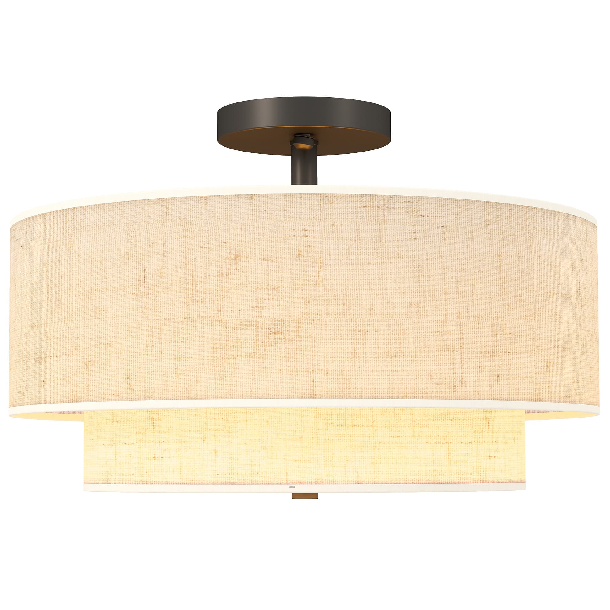 HOMCOM Lampe de Plafond, Suspension avec doubles Abat-Jour en Lin, Crème