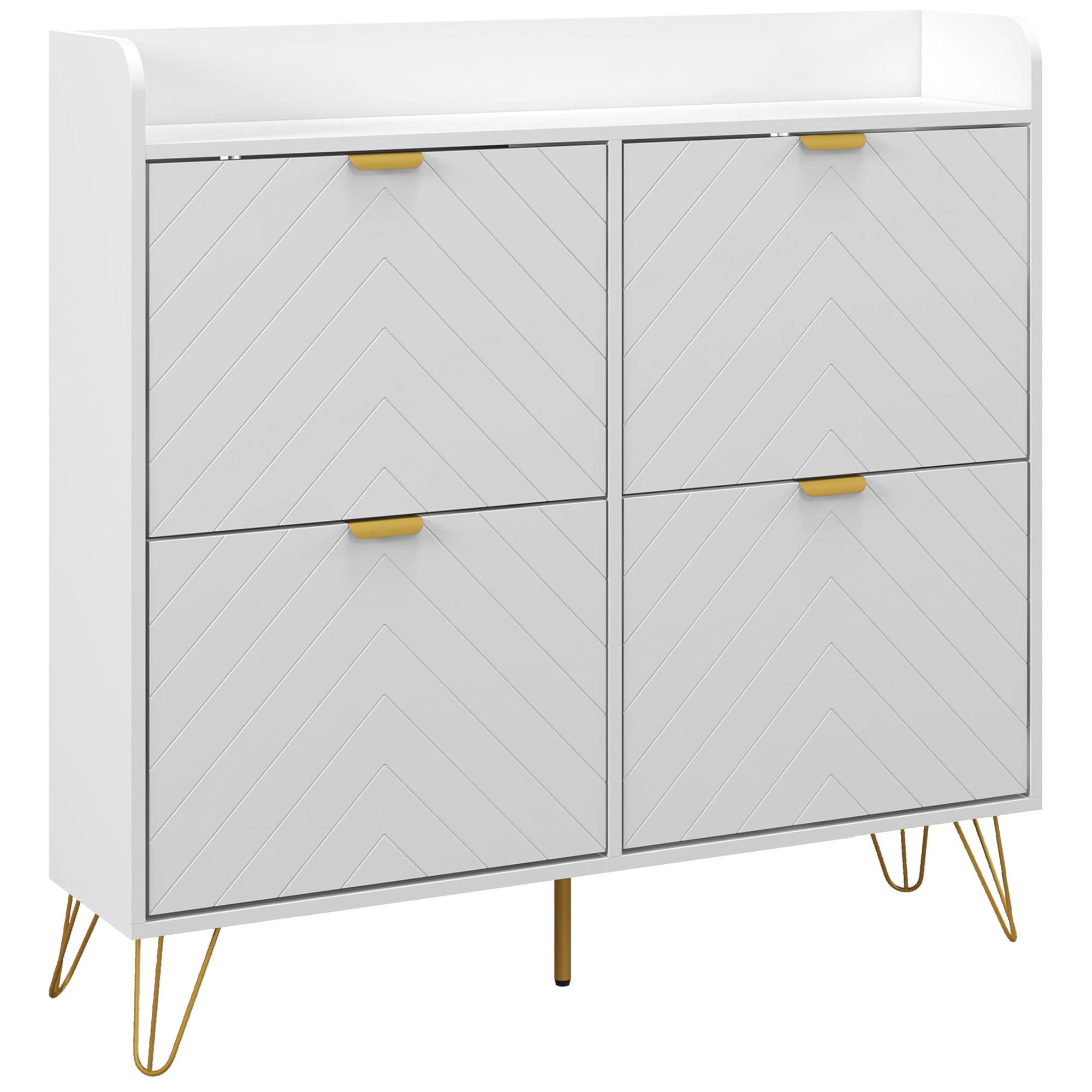 HOMCOM Meuble à chaussures 4 abattants, avec étagère réglable, rangement chaussure 106 x 24 x 102 cm, blanc