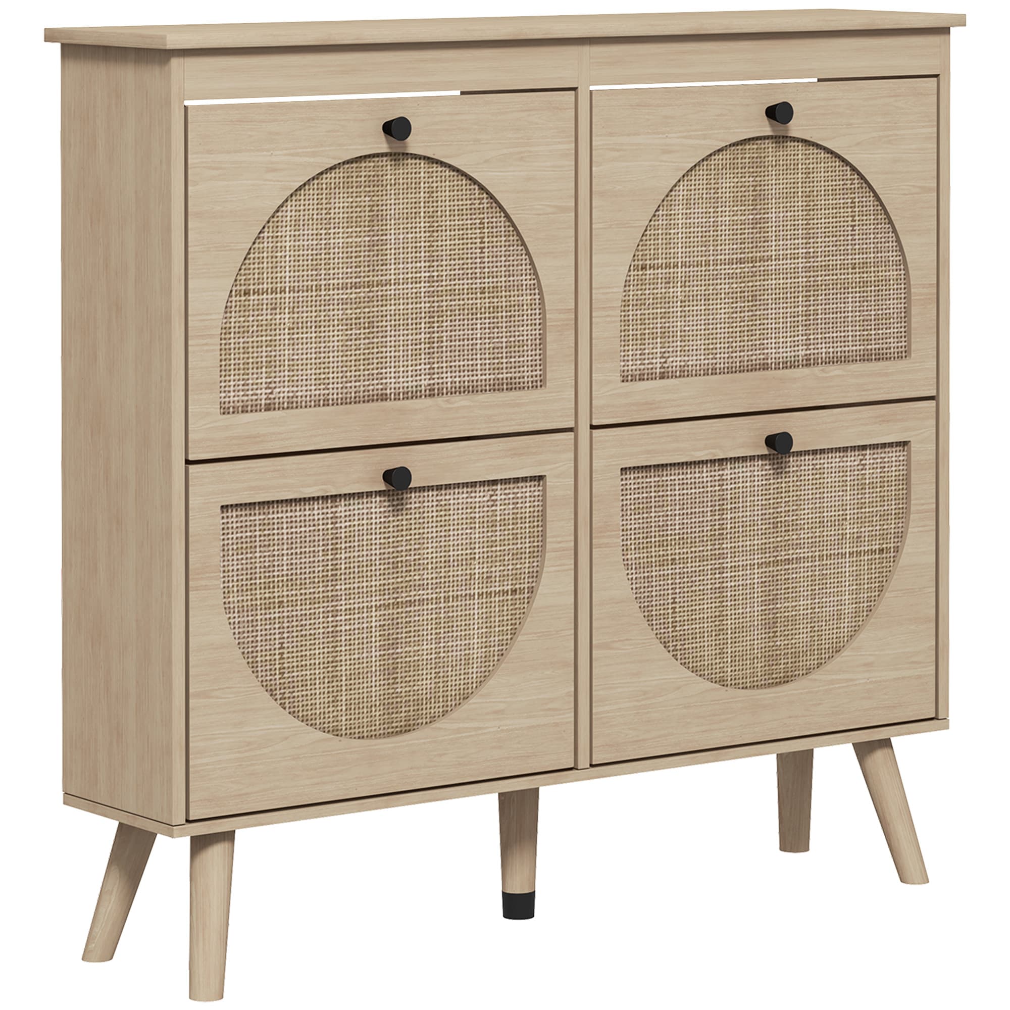 HOMCOM Meuble à chaussures 4 abattants 20 paires étagère réglable style bohème pieds en bois massif 105 x 24 x 97,5 cm naturel