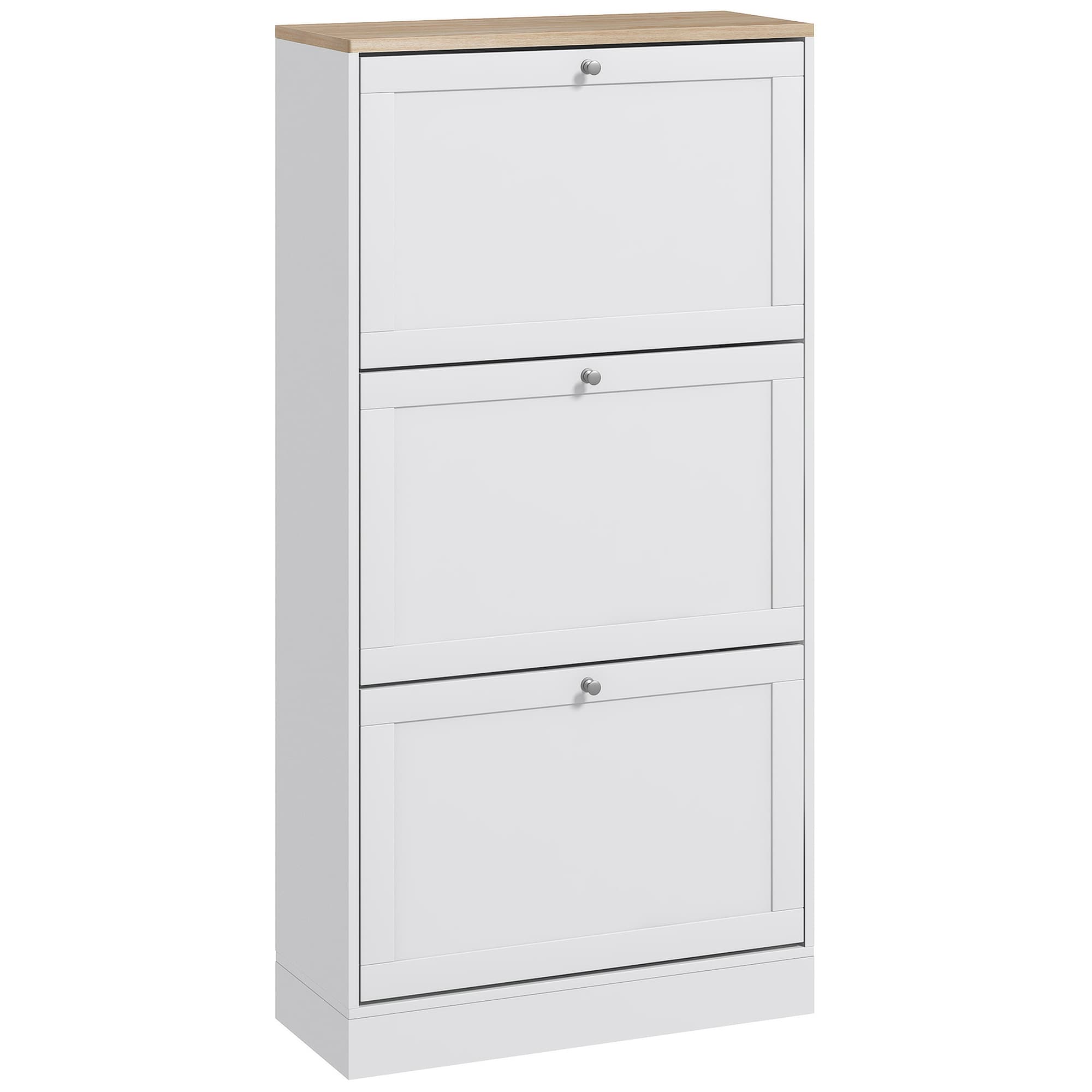 HOMCOM Meuble à chaussures style scandinave 3 portes abattants 18 paires de chaussures 60 x 23,5 x 115 cm blanc aspect bois