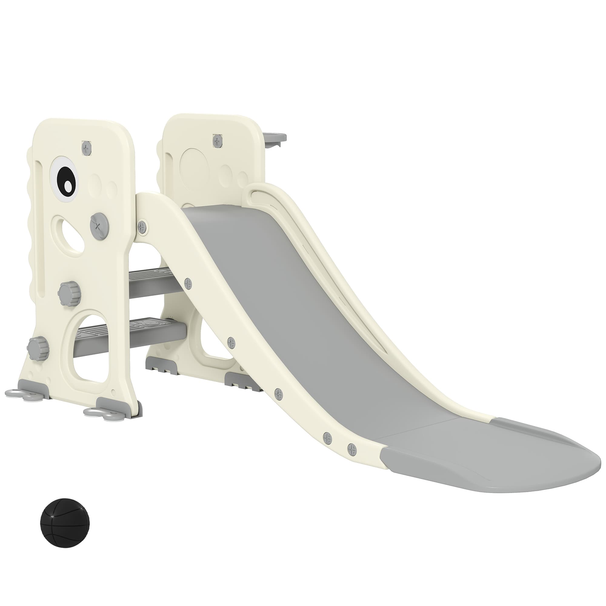 AIYAPLAY Toboggan Infantil avec Design de Dinosaure Panier et Escalier pour Enfants de 2-5 ans pour l'Intérieur 146x52x65 cm Crème
