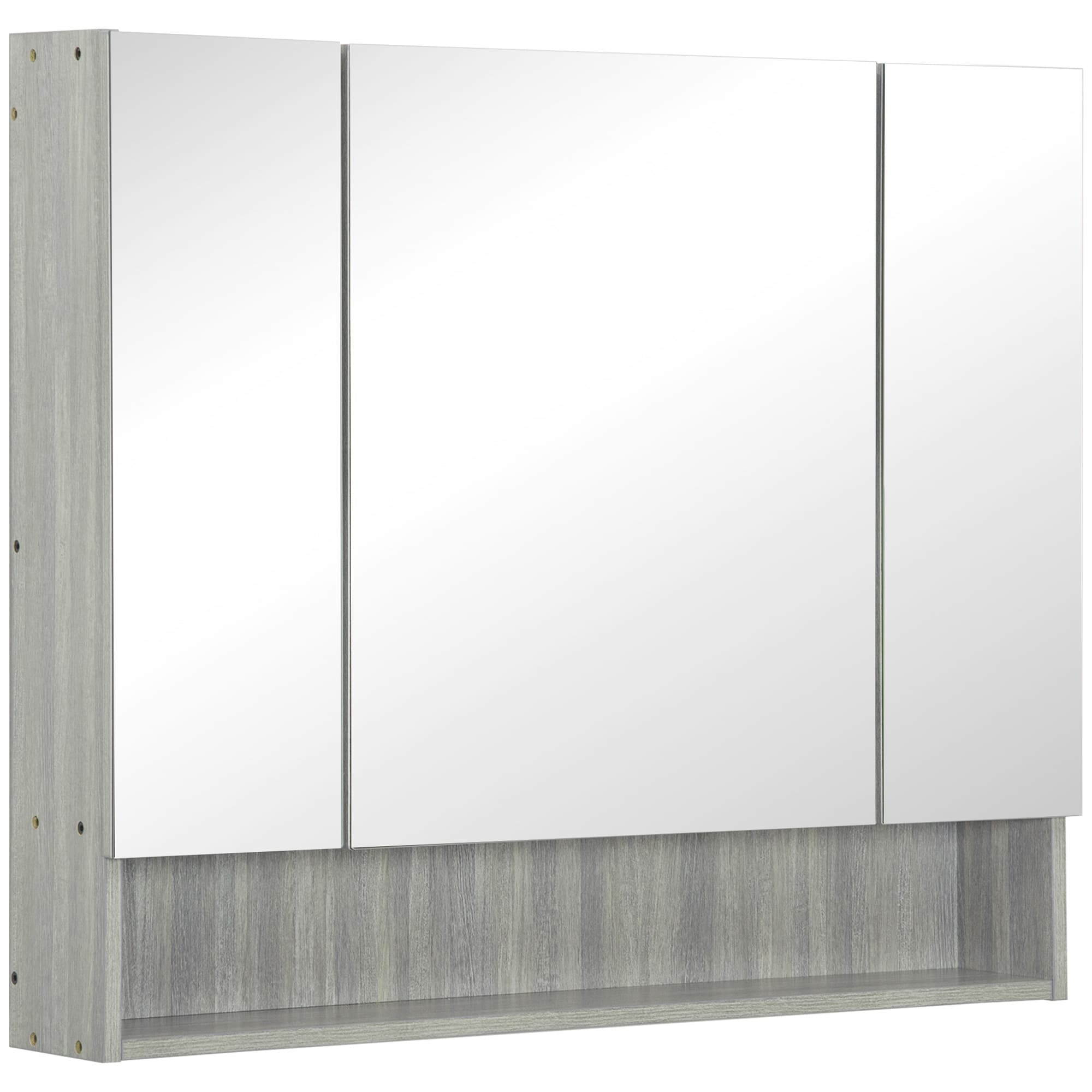 kleankin Armoire murale salle de bain avec miroir, armoire de toilette 3 portes miroir, étagères réglables, 90x15x75cm, gris