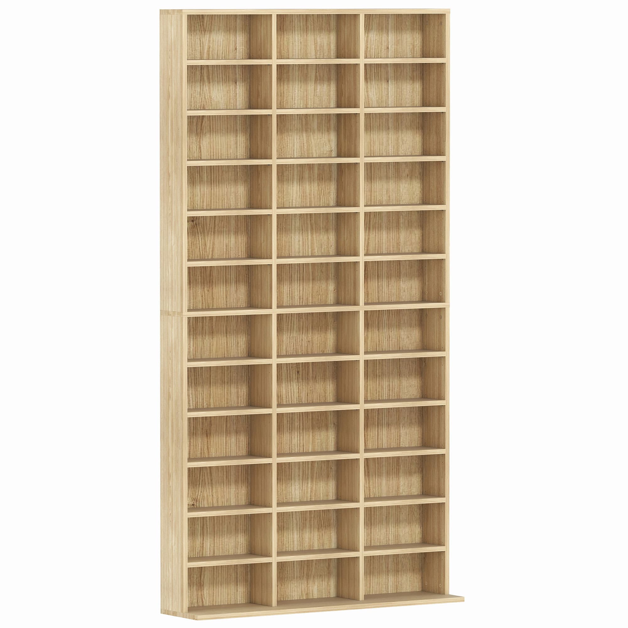 HOMCOM Rangements pour CD et DVD, bibliothèque étagère rangement 1116 CD/528 DVD, 36 compartiments et étagères réglables, chêne