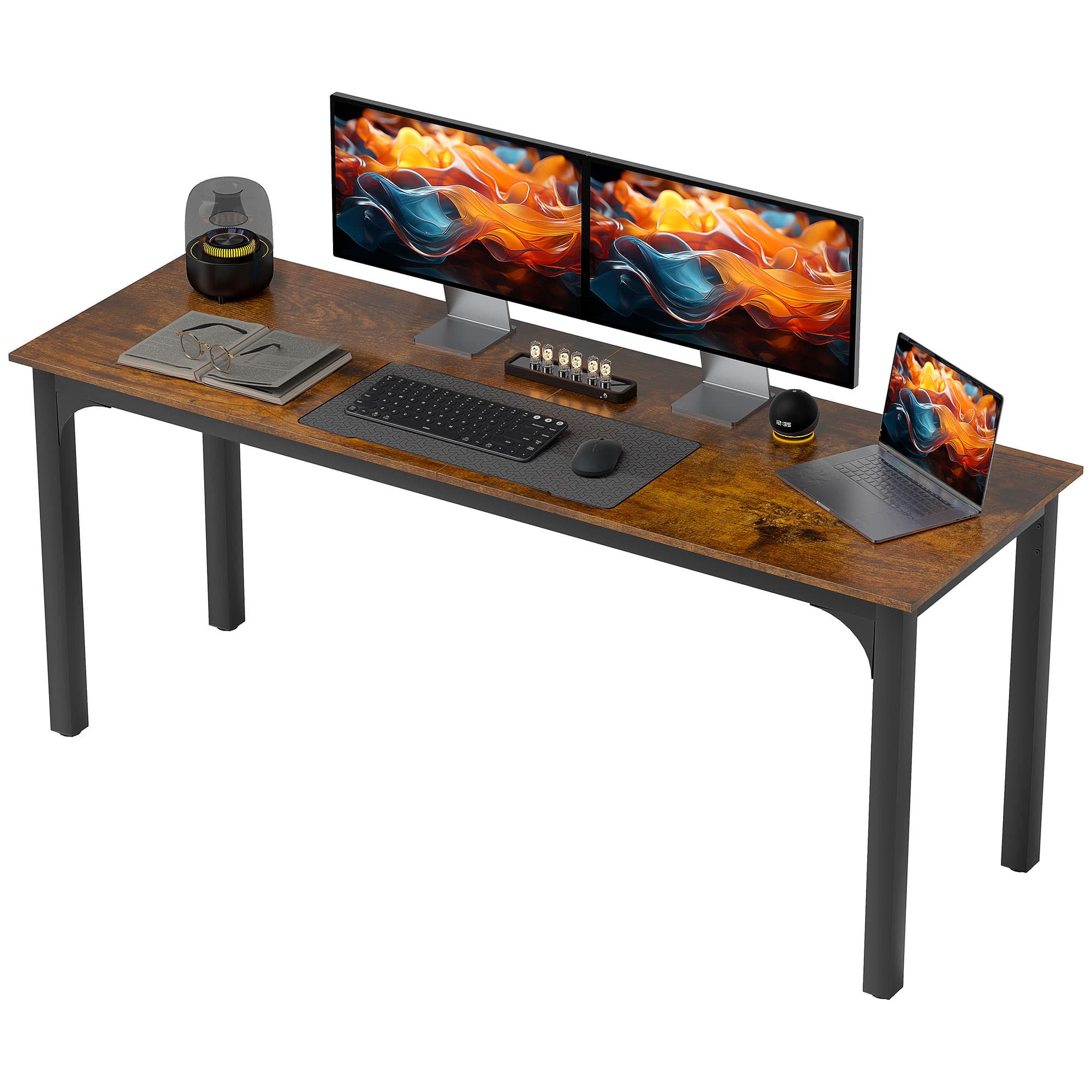 HOMCOM Bureau, Bureau d'ordinateur, design rustique, spacieux, panneau de particules, Marron