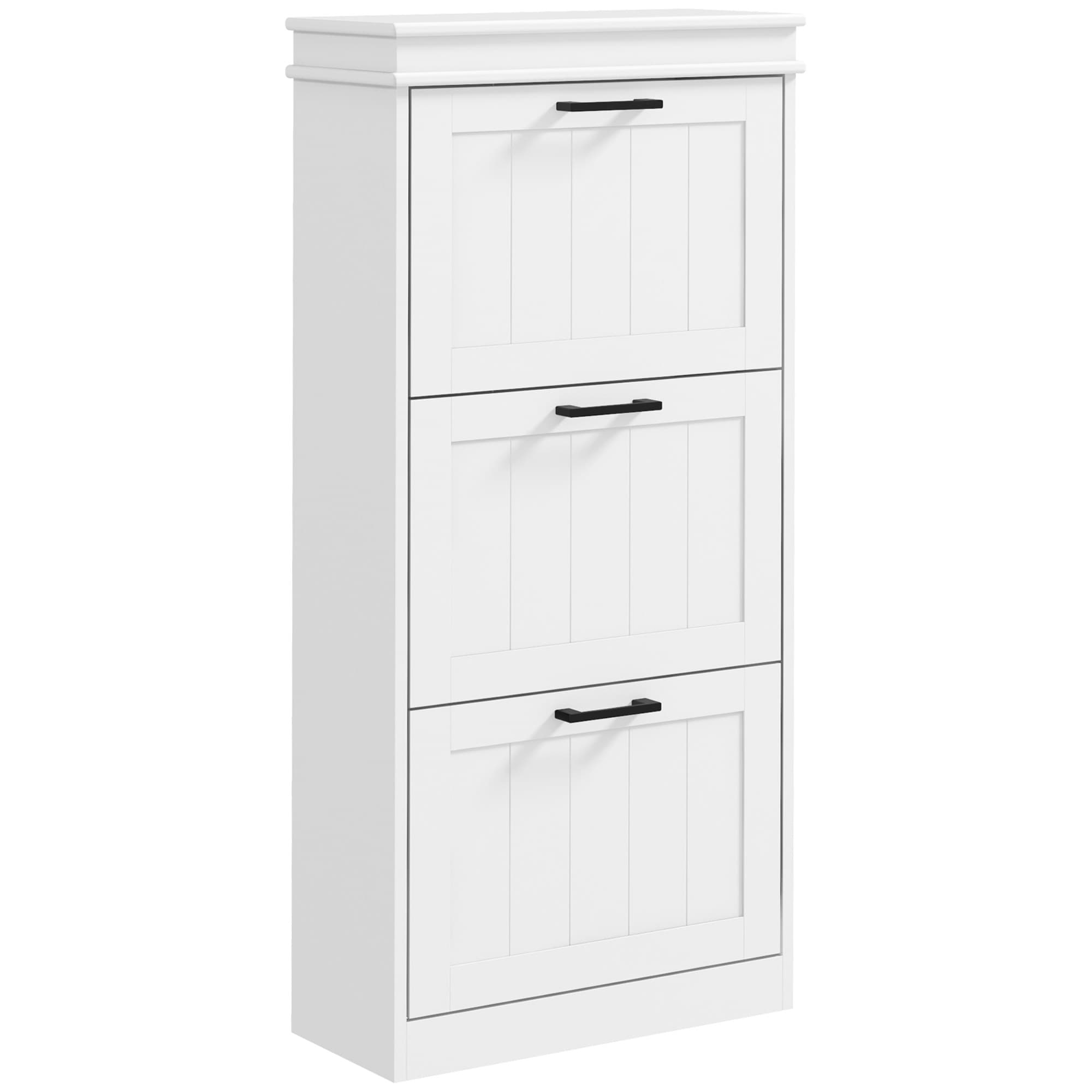 HOMCOM Meuble à chaussures, 3 portes abattants 15 paires, étagères réglables, pour entrée, couloir, 54 x 24 x 117,5 cm, blanc