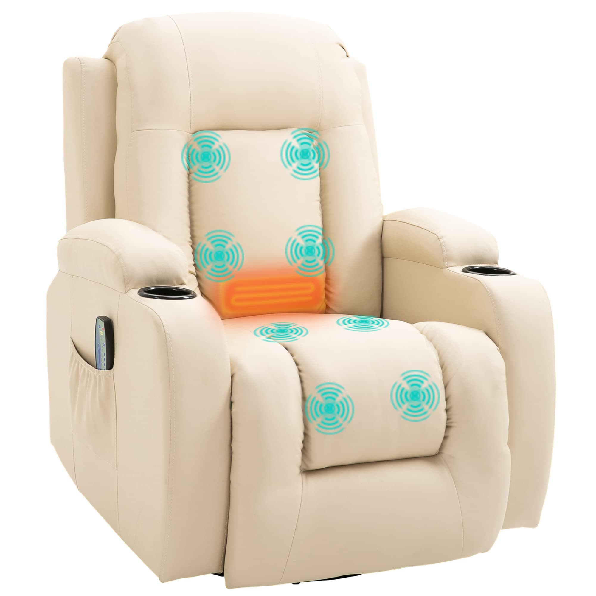 HOMCOM Fauteuil Relax et Massant Chauffant - Pivotant 360°, Inclinable, Repose-Pied, Télécommande, Électrique, Blanc Crème Aosom France