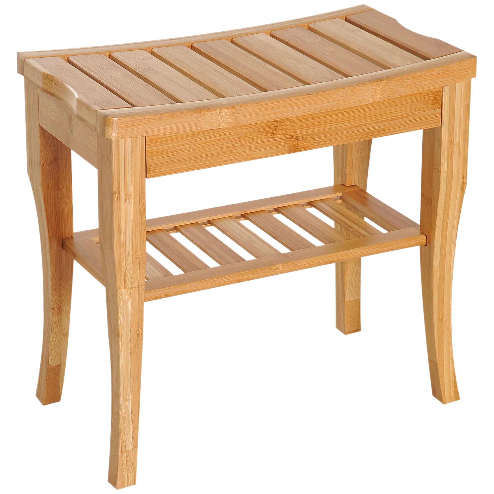 HOMCOM Tabouret de Salle de Bain en Bambou avec Étagère Banquette de Bain Imperméable et Robuste pour Salon SPA 47,5x26x44,5 cm Naturel