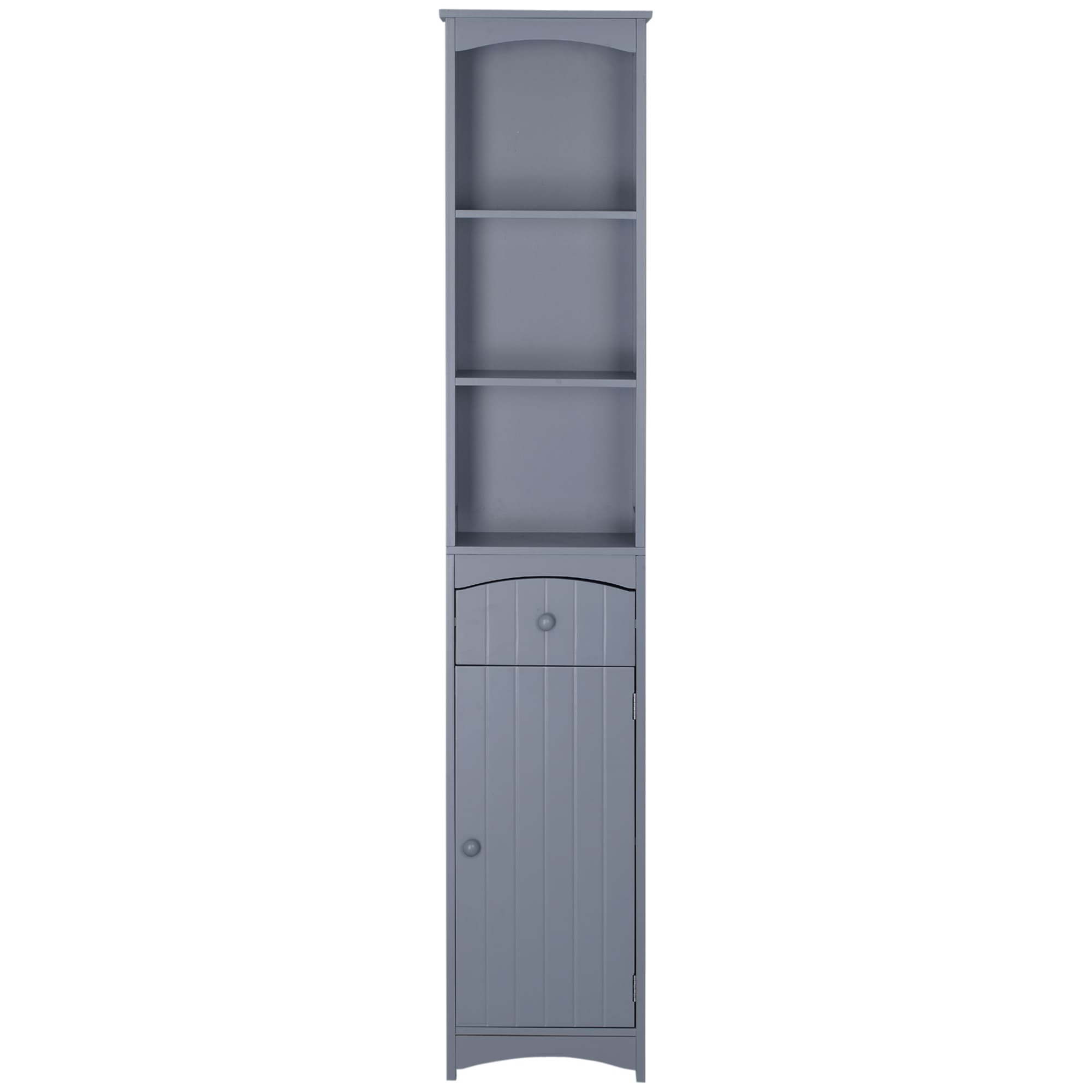 HOMCOM Armoire Haute de Salle de Bain Étroite avec 1 Tiroir et 3 Étagères Ouvertes Style Moderne 34x24x170 cm Gris