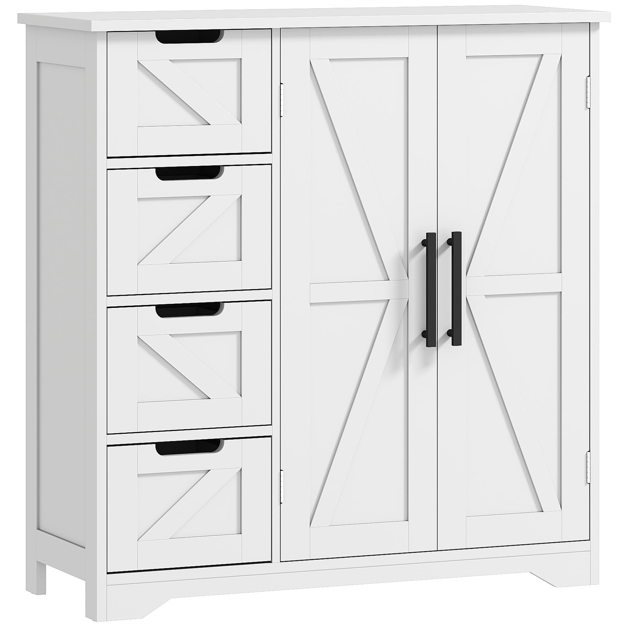 HOMCOM Meuble de salle de bain, meuble de rangement, avec 4 tiroirs, 1 placard, pour petits espaces, 81,2 x 30 x 83,8 cm, blanc