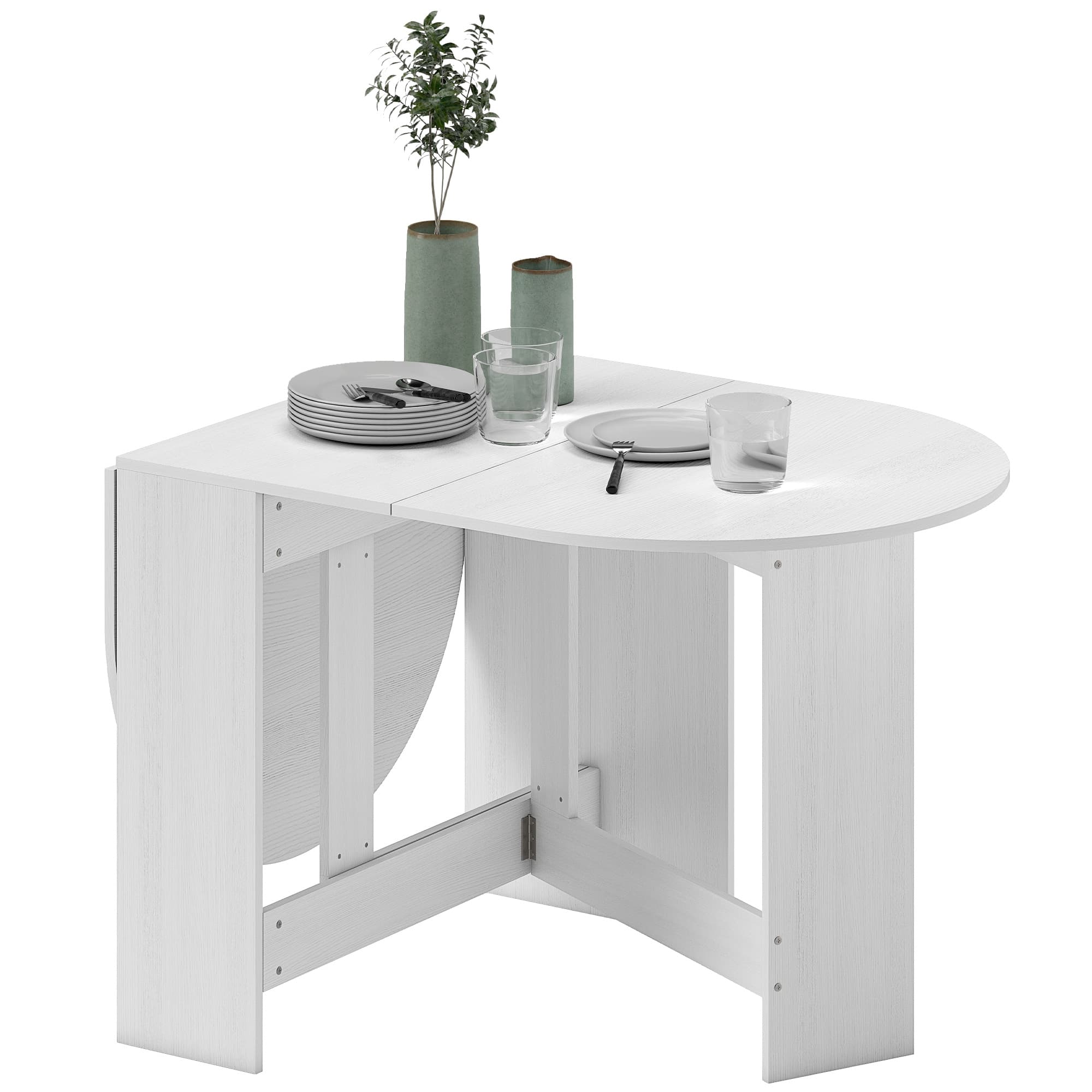 HOMCOM Table à manger pliante, table pliante cuisine ovale jusqu'à 6 personnes, pour petits espaces, salle à manger, blanc