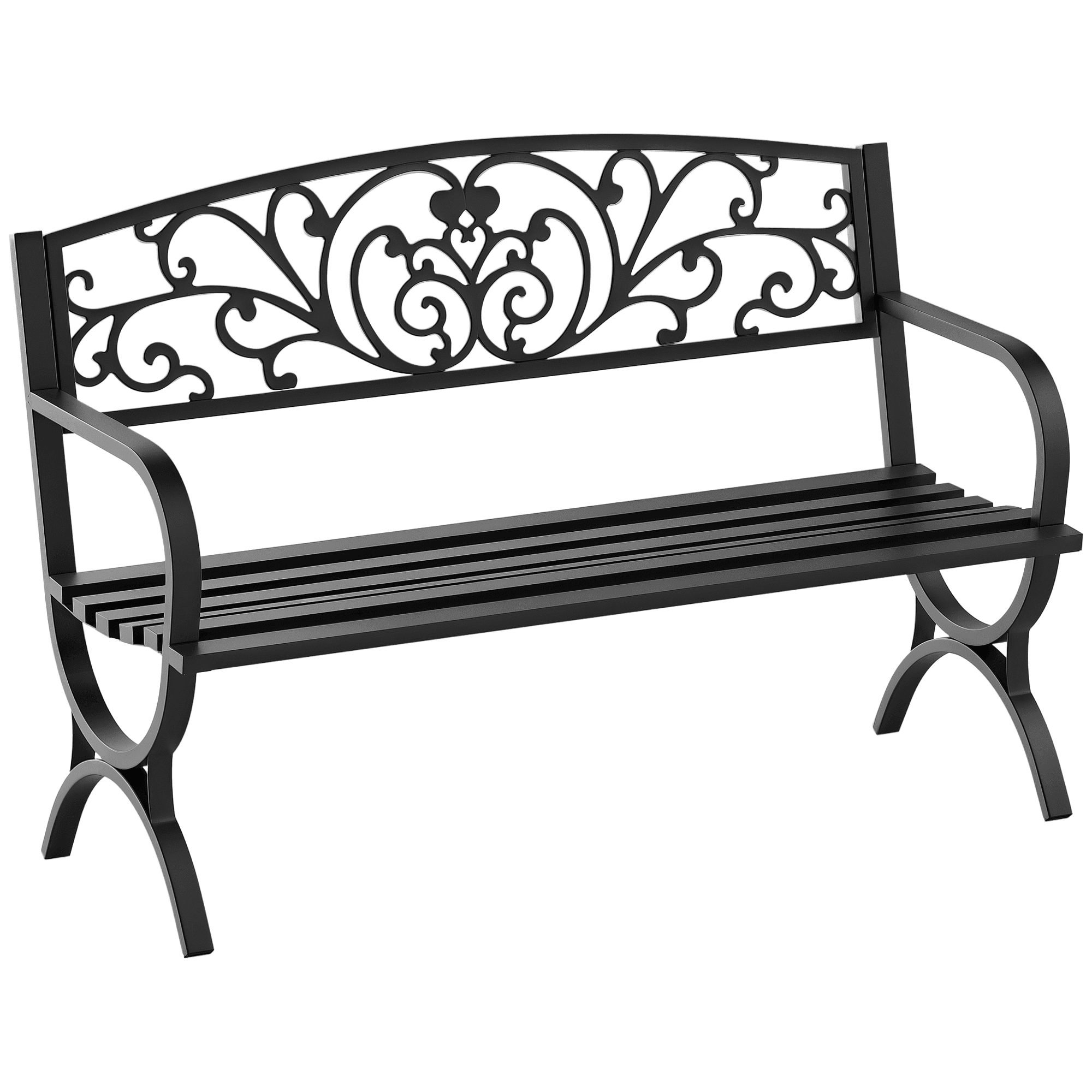 Outsunny Banc de Jardin terrasse en Acier Fonte Noir 3 Places 127 x 60 x 85 cm Charge Max 250 Kg