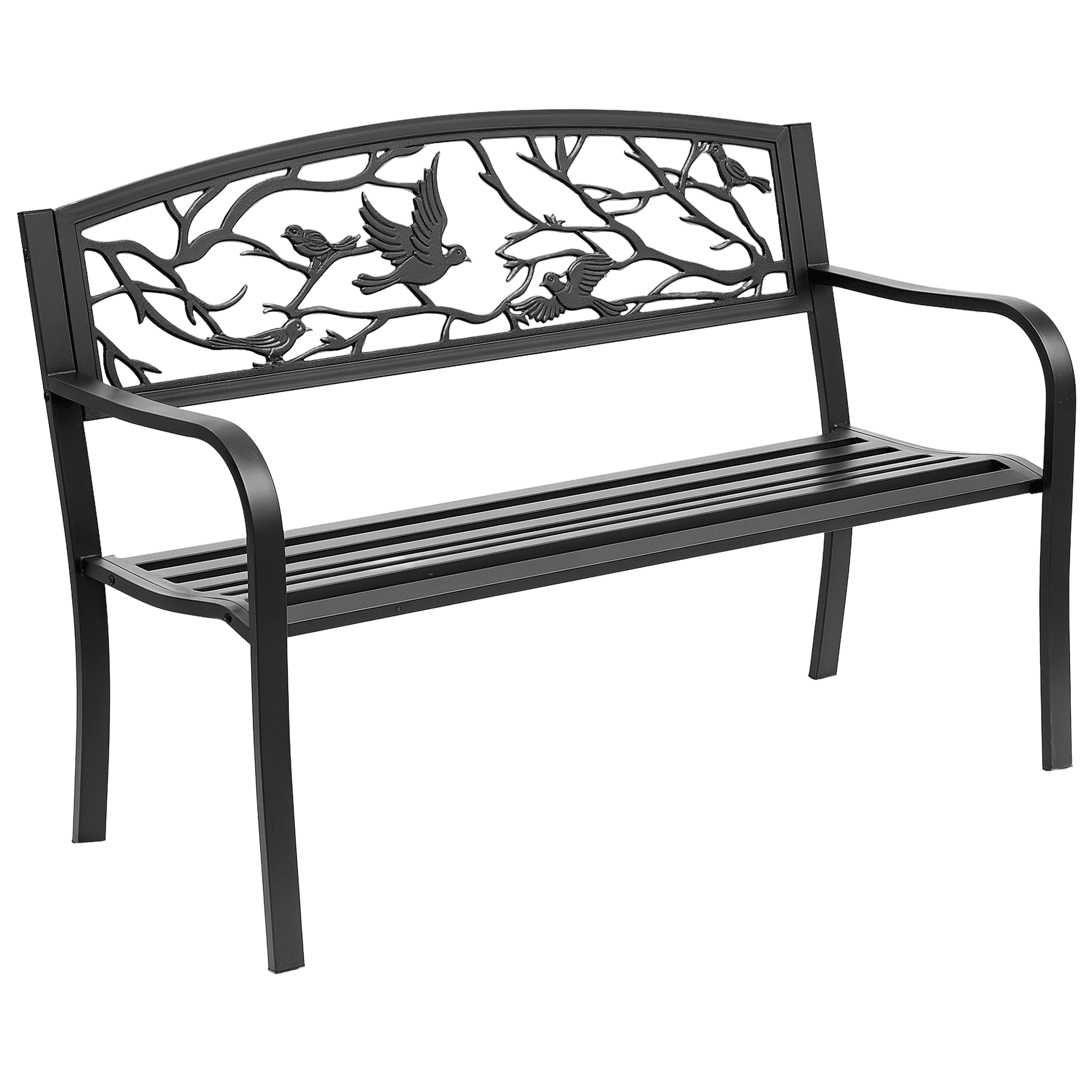 Outsunny Banc de Parc 2 Places Jardin Terrasse Style Rural Chic Acier et Fonte 127 x 60 x 85 cm Noir