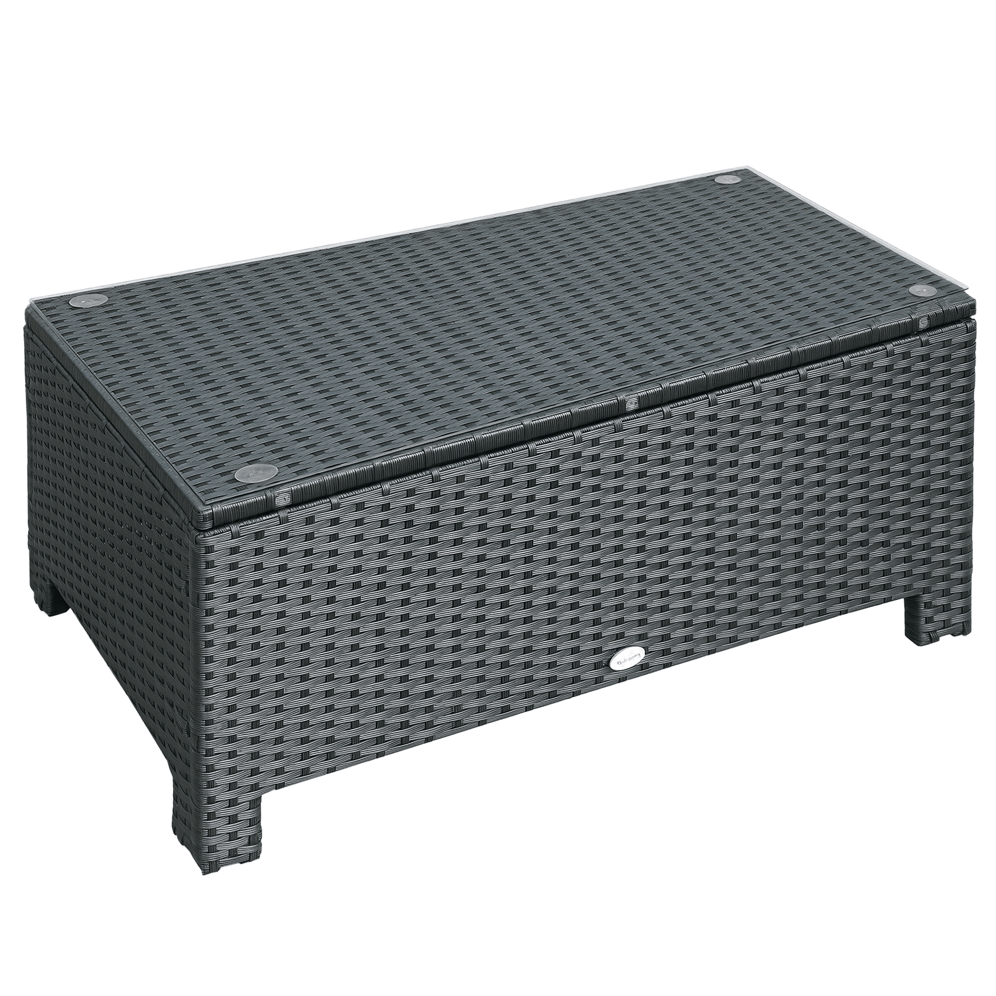Outsunny Table Basse Rotin de Jardin Plateau Verre Trempé 5 mm Max. 50 Kg 85 x 50 x 39 cm Noir
