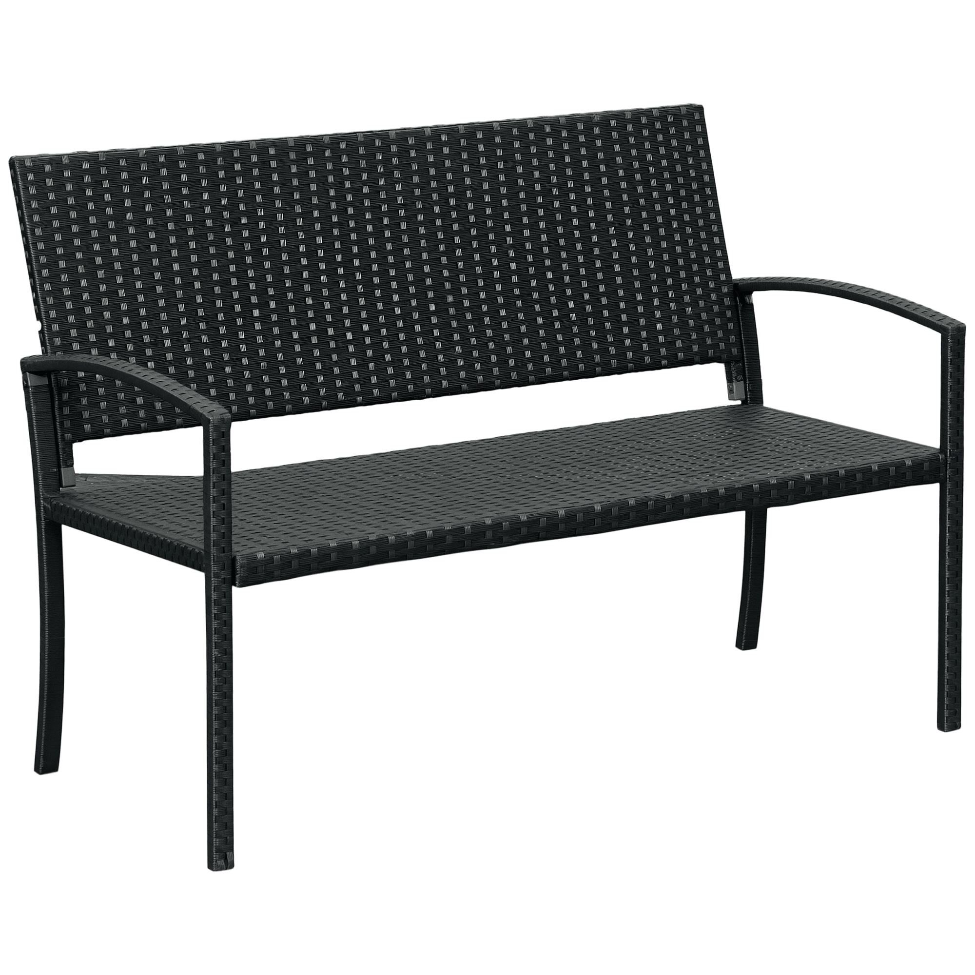 Outsunny Banc de jardin 2 places résine tressée design contemporain grand confort accoudoirs dossier haut ergonomiques acier 122 x 60 x 87 cm noir