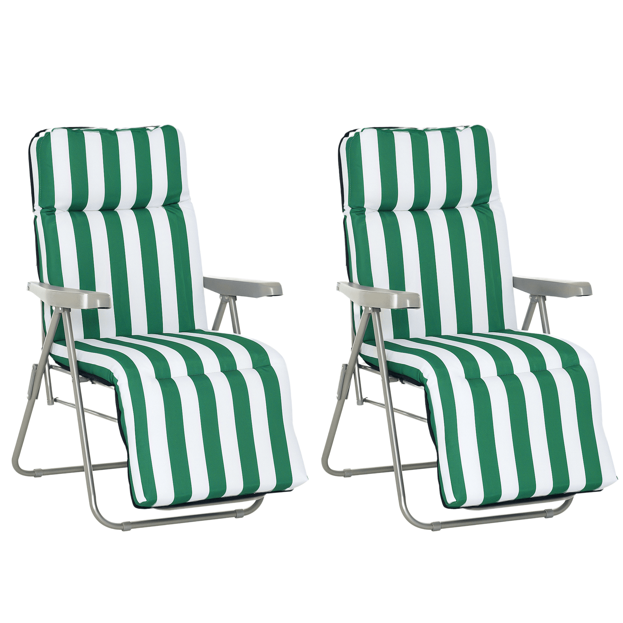 Outsunny Lot de 2 Chaise Longue Bain de Soleil Adjustable Pliable transat lit de Jardin en Acier Vert + Blanc