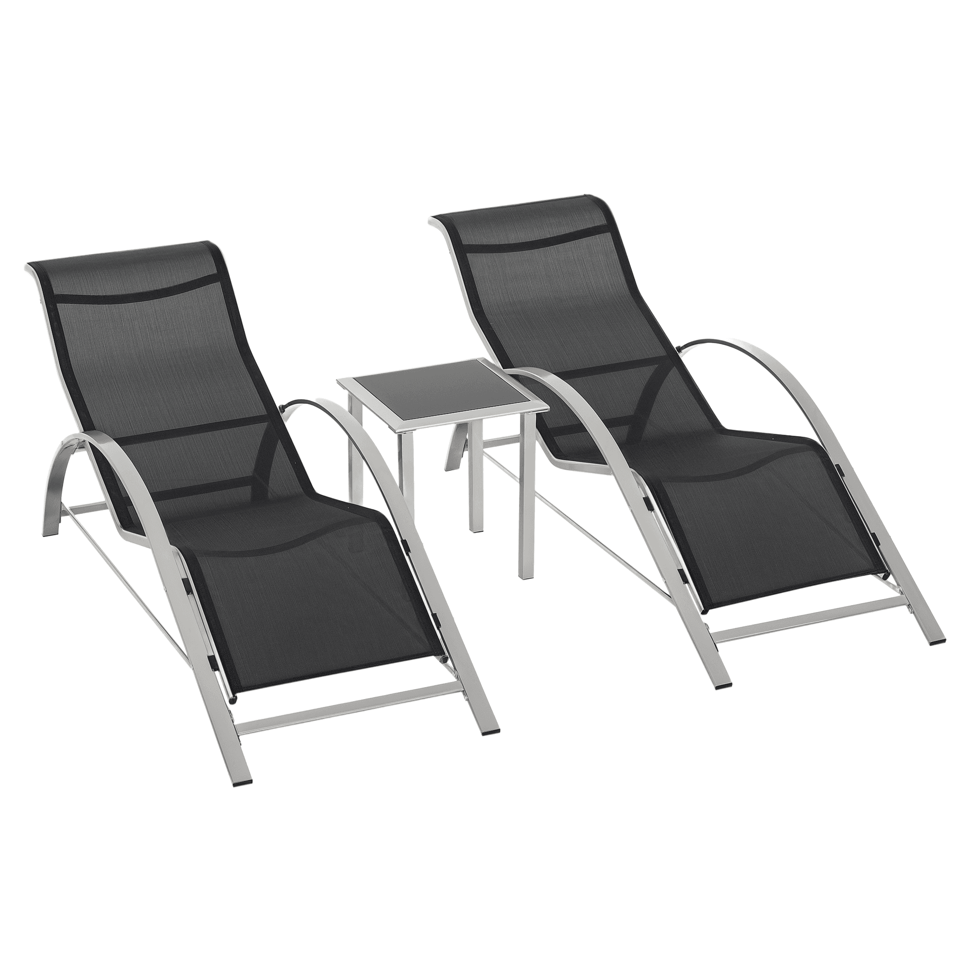 Outsunny Ensemble 3 pièces de jardin bain de soleil lot de 2 chaises longues 1 table basse max. 120 kg 59 x 169 x 66 cm argenté