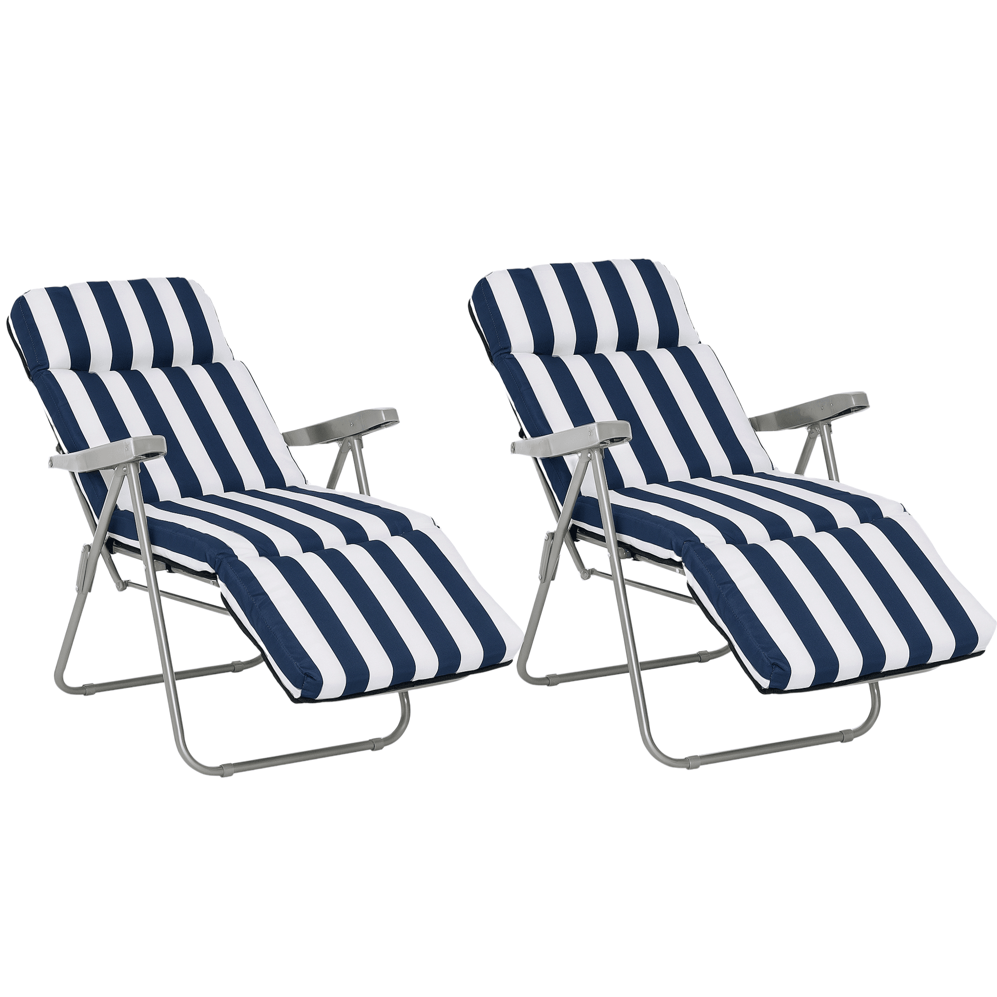 Outsunny Lot de 2 Chaise Longue Bain de Soleil Adjustable Pliable transat lit de Jardin en Acier Bleu + Blanc