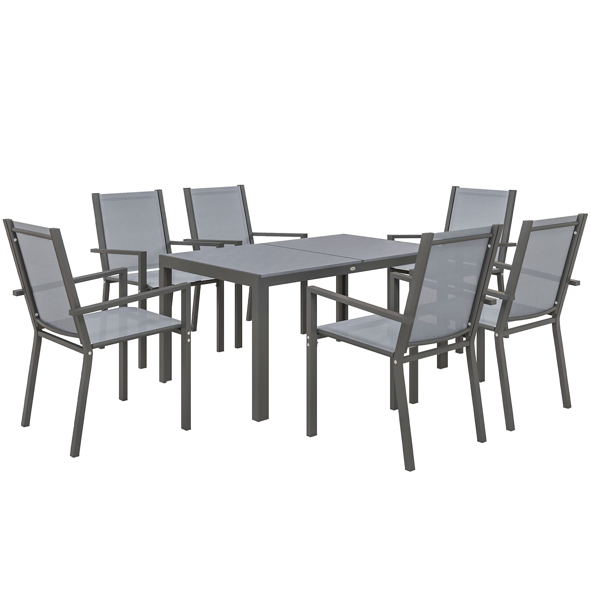 Outsunny Ensemble de salle à manger de jardin pour 6 personnes salon de jardin extérieur cadres en acier chaises empilables gris