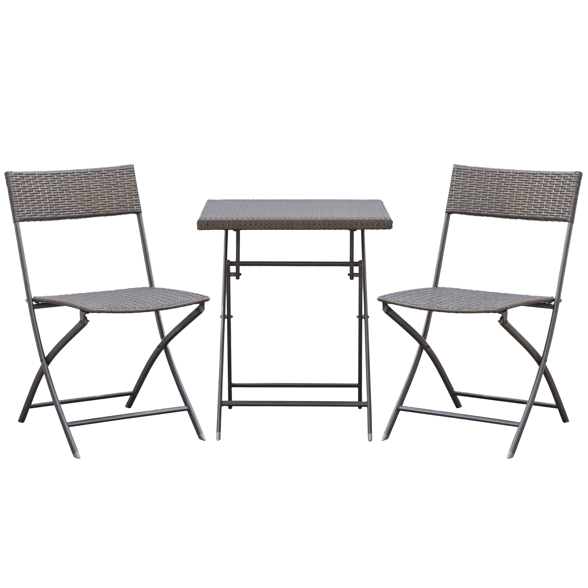 Outsunny Ensemble meubles de jardin design table carré et chaises pliables résine tressée 4 fils métal noir