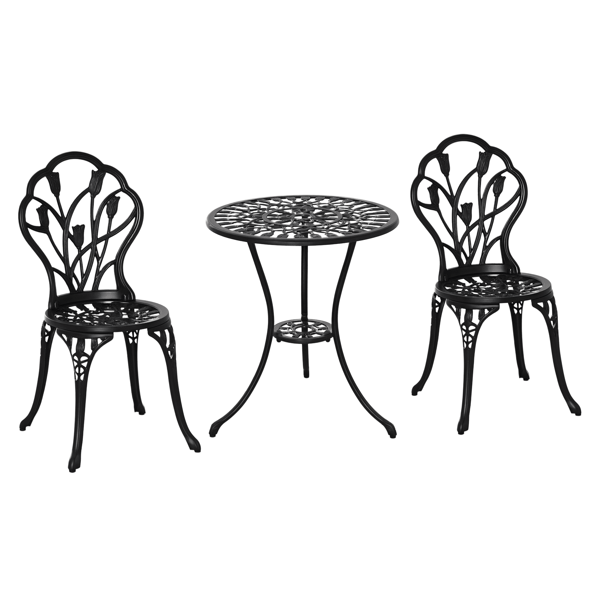 Outsunny Ensemble Salon de Jardin 2 Places 2 chaises + Table Ronde Fonte d'aluminium Imitation Fer forgé Noir Aosom France