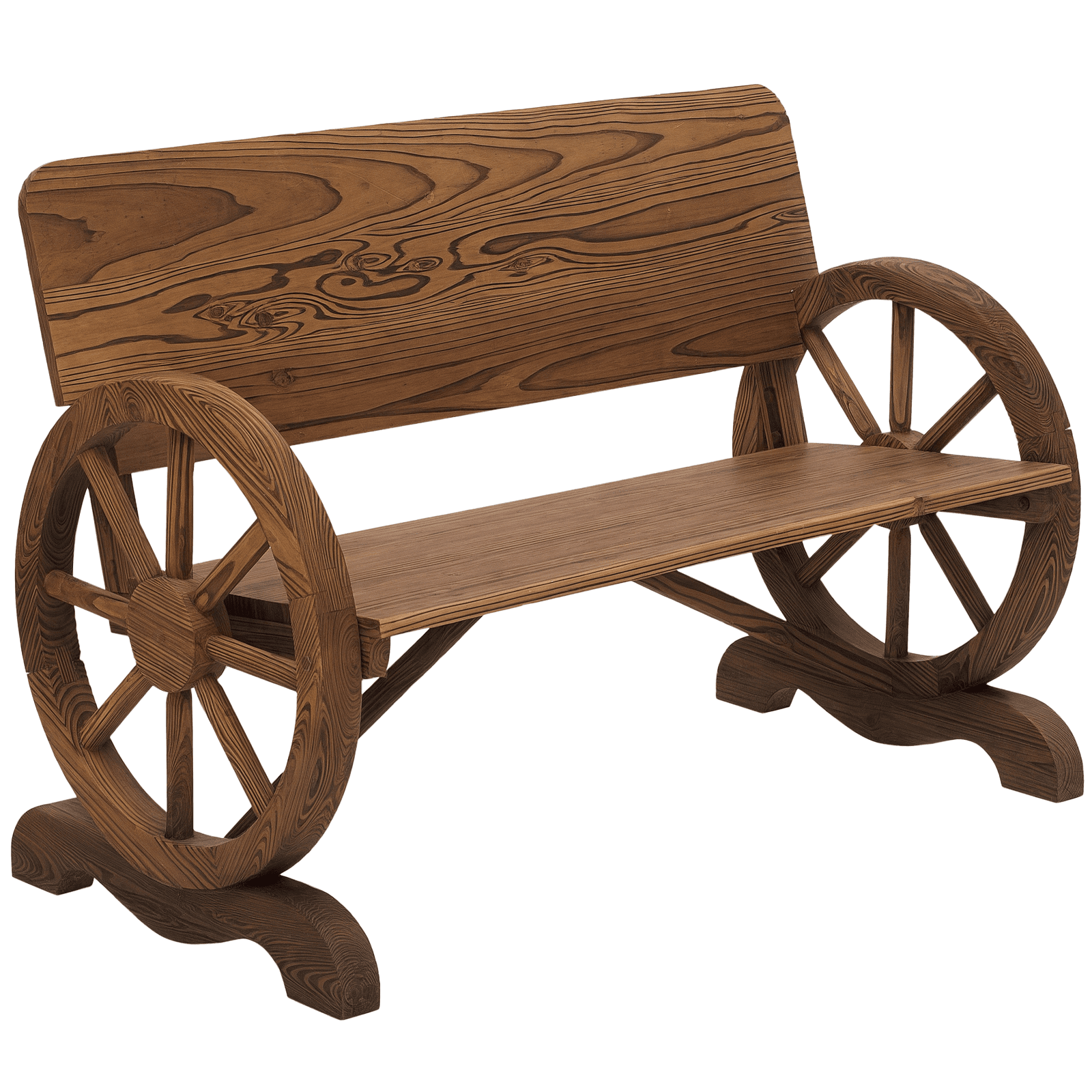 Outsunny Banc de jardin 2 places style rustique chic accoudoirs roues charette bois sapin traité 114 x 58 x 80 cm carbonisée