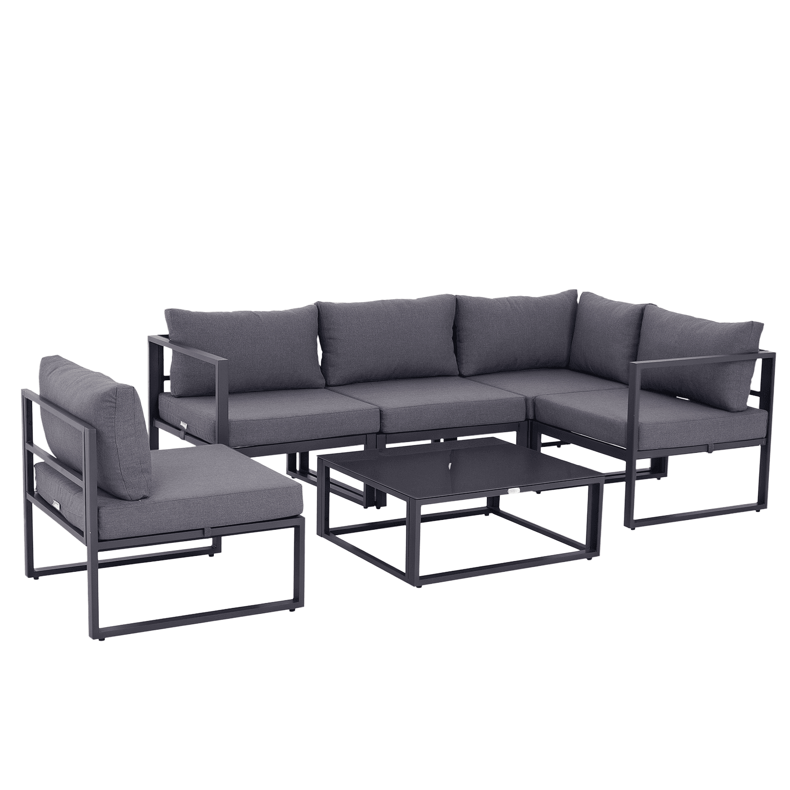 Outsunny Ensemble salon de jardin d'angle design contemporain style yachting 5 places modulable avec coussins et table basse aluminium gris
