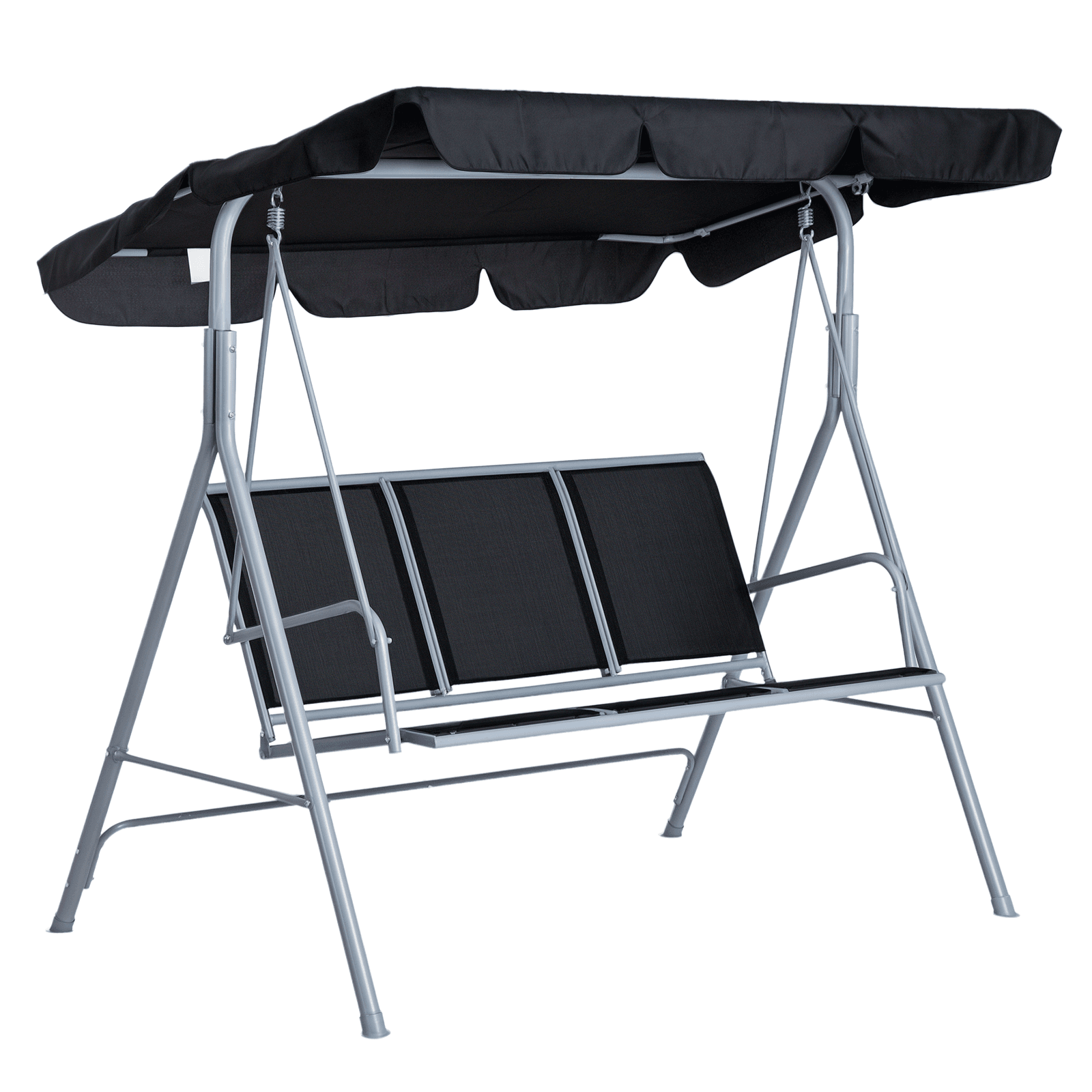 Outsunny Balancelle de Jardin 3 Places Toit imperméabilisé Inclinaison réglable Assise et Dossier Ergonomique 1,7L x 1,1l x 1,53H m Noir