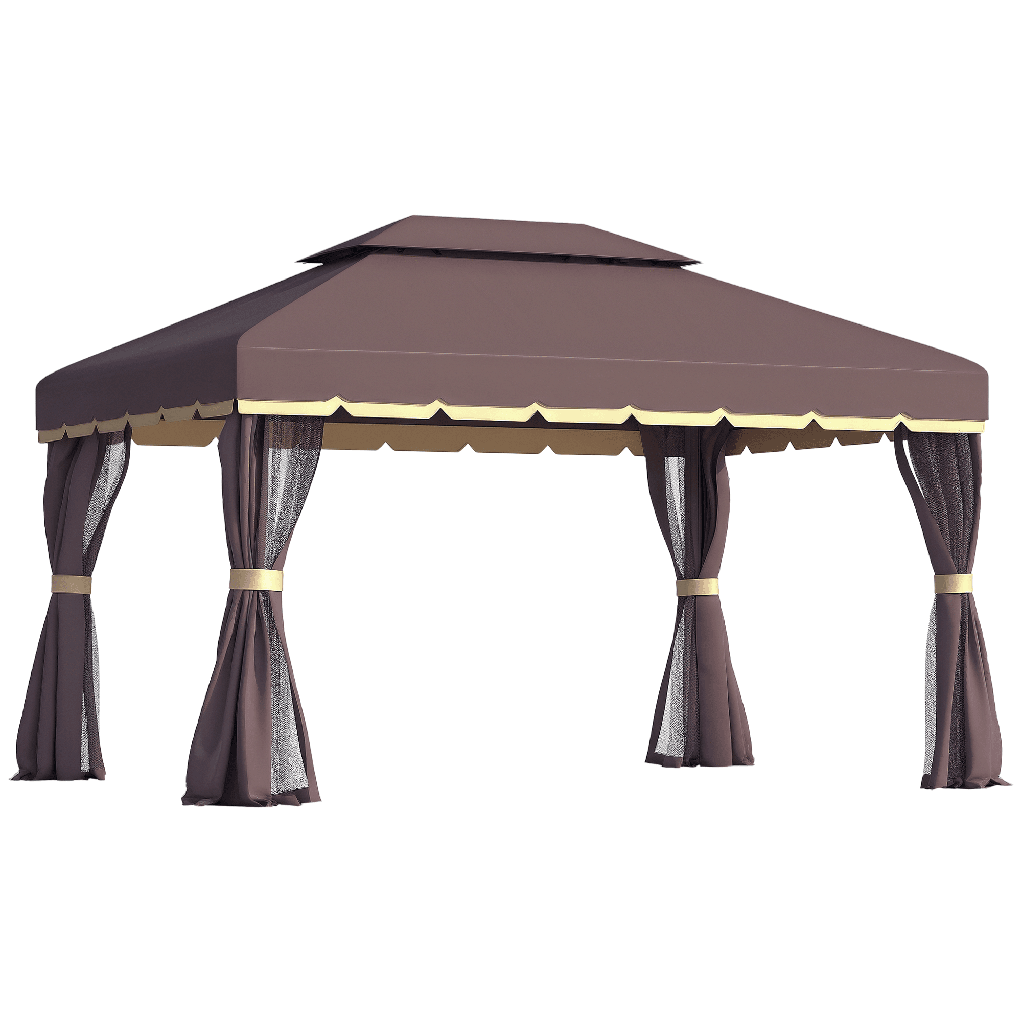 Outsunny Tonnelle Barnum pavillon de Jardin Style Colonial Double Toit Toile moustiquaires et Toiles Amovibles 3,9L x 2,9l x 2,8H m Chocolat