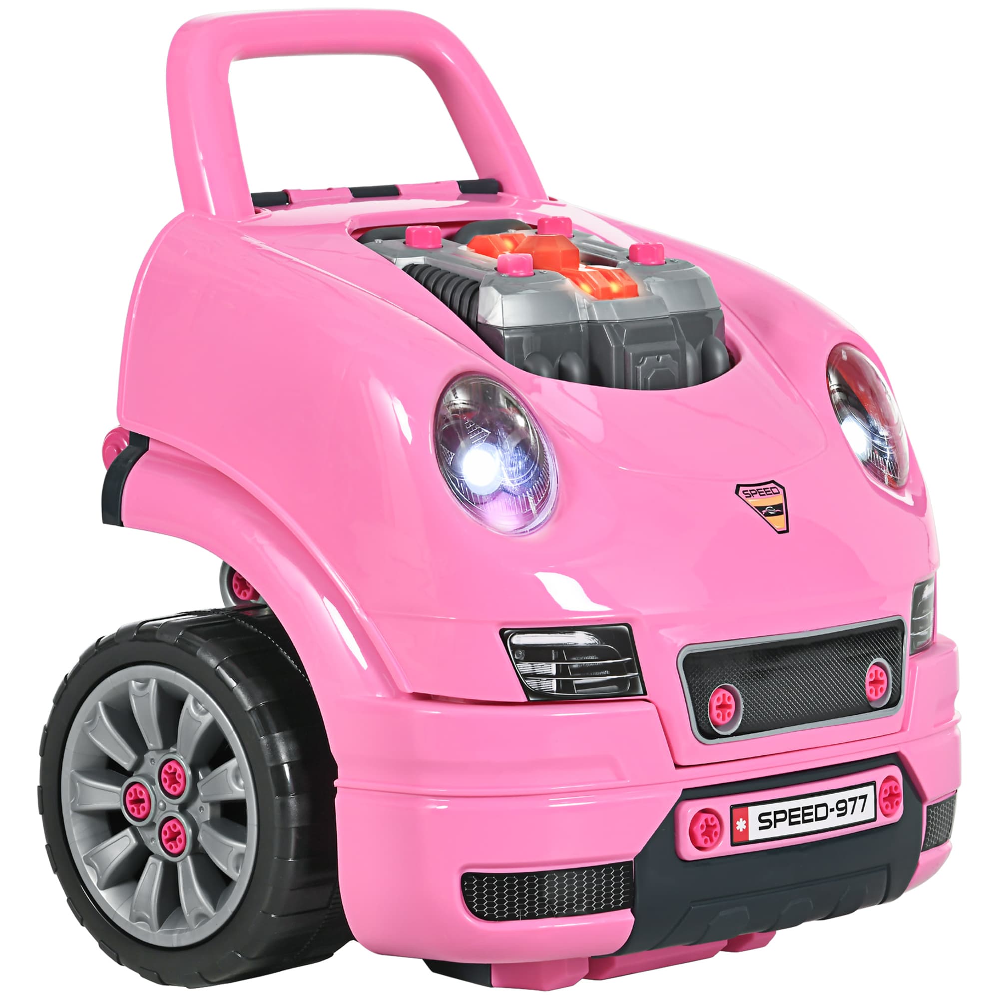 HOMCOM Camion mécano 2 en 1 jouet bricolage enfant jeu d'imitation mécanicien nombreux qccessoires total de 61 pièces rose