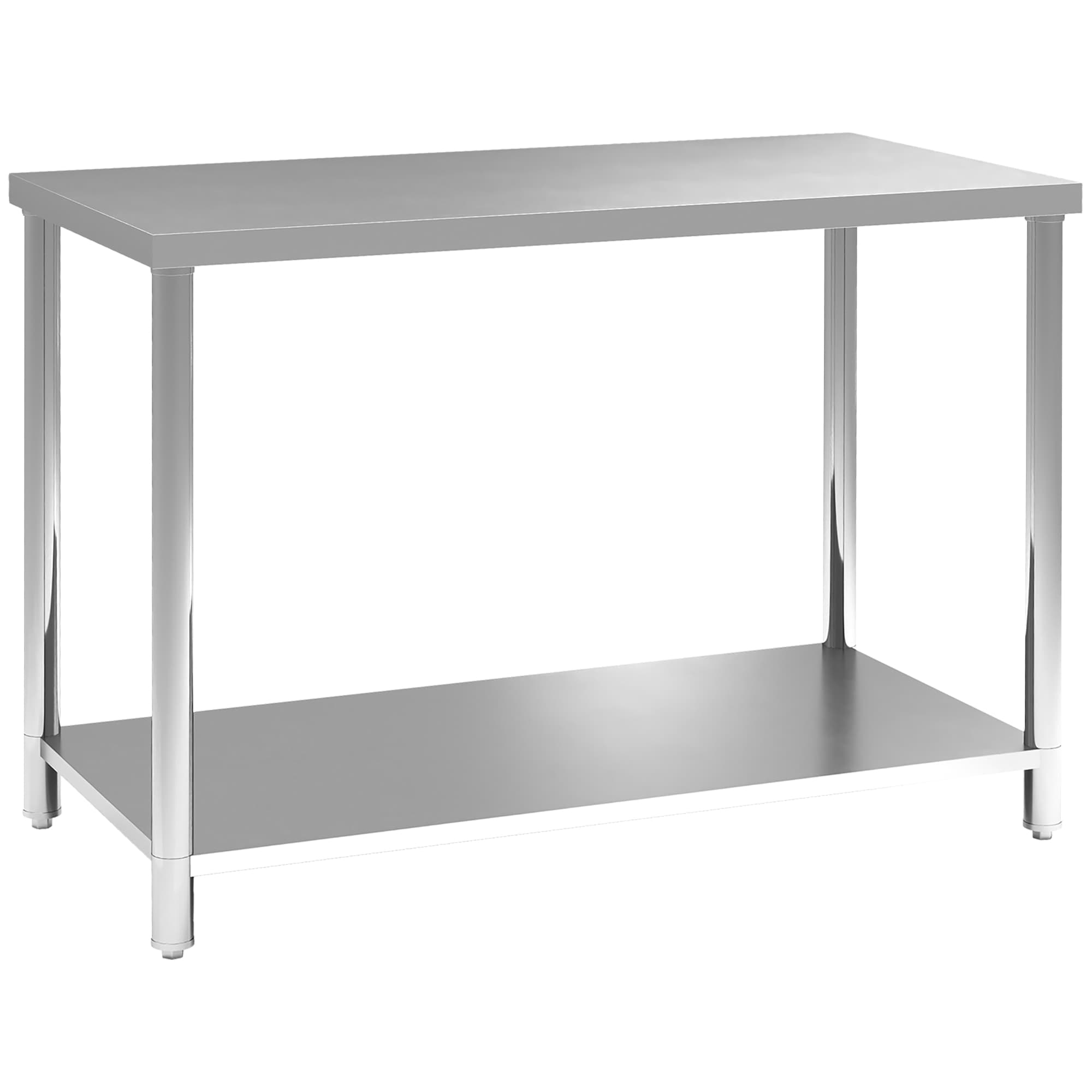HOMCOM Table de travail, établi d'atelier en acier inoxydable 2 étagère, pour atelier, garage, hangar, 120x60x86cm, argenté