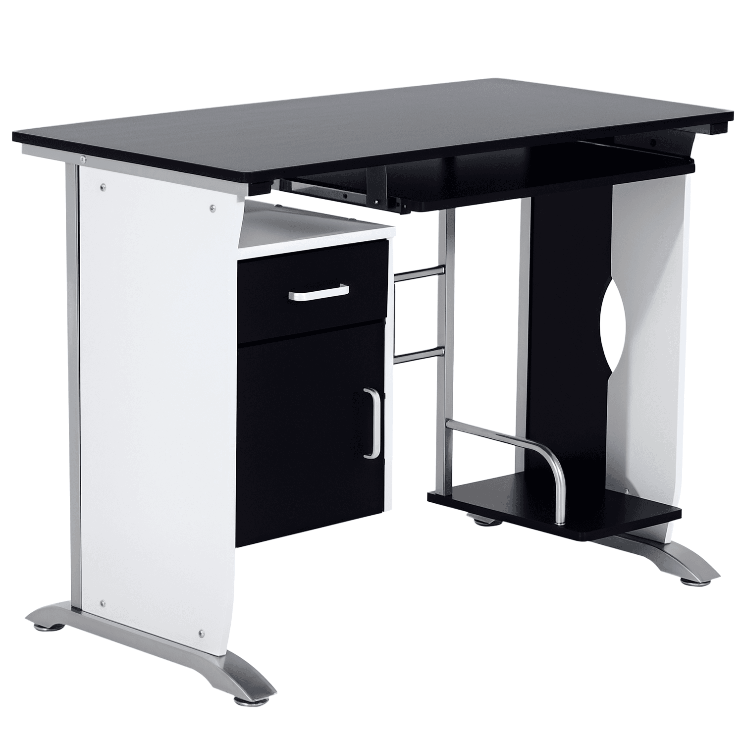 HOMCOM Bureau informatique design en mdf 100 L x 52 I x 75H cm noir et blanc