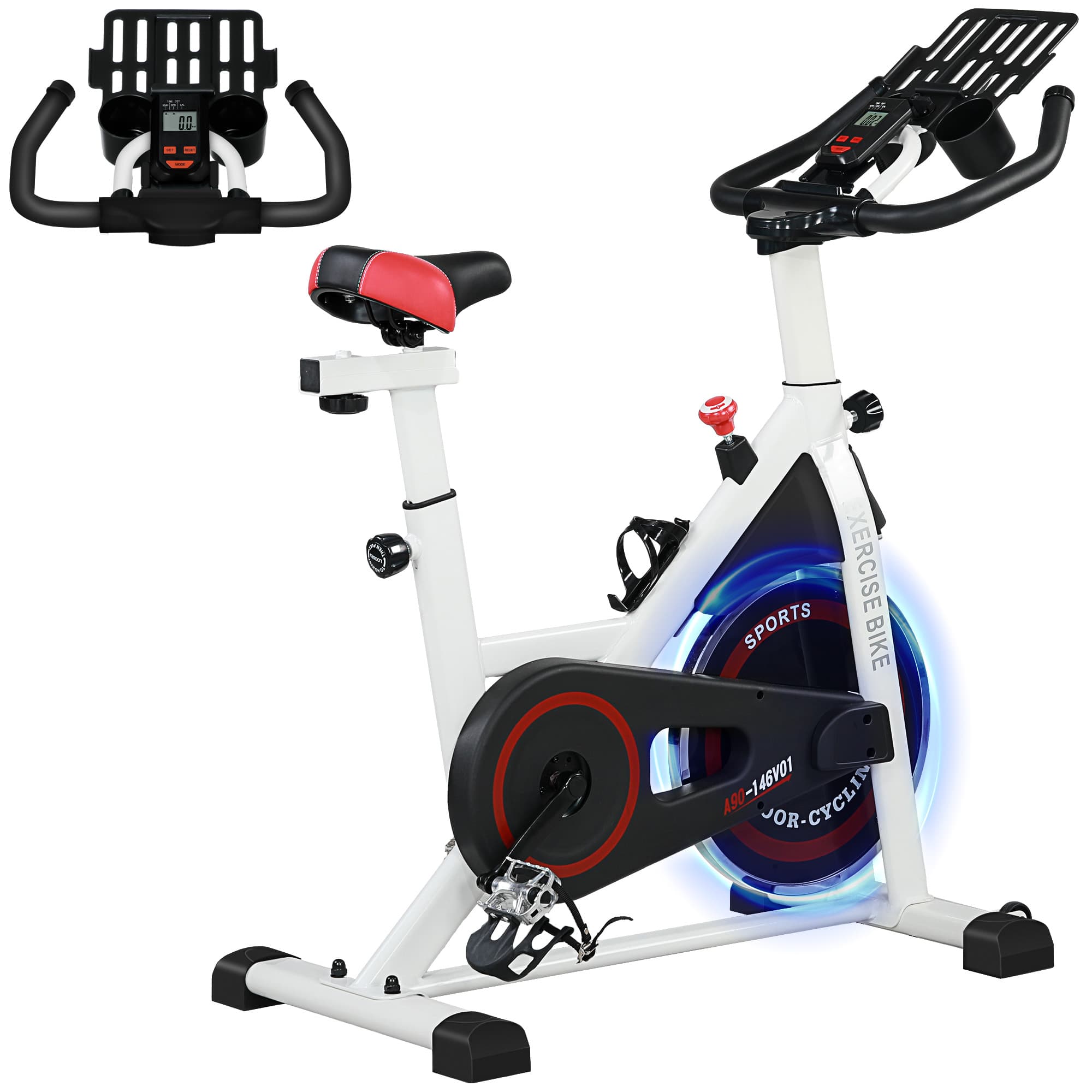 HOMCOM Vélo d'appartement avec écran LCD multifonctions vélo biking cardio-training selle et guidon réglables poids volant inertie 8 Kg acier blanc