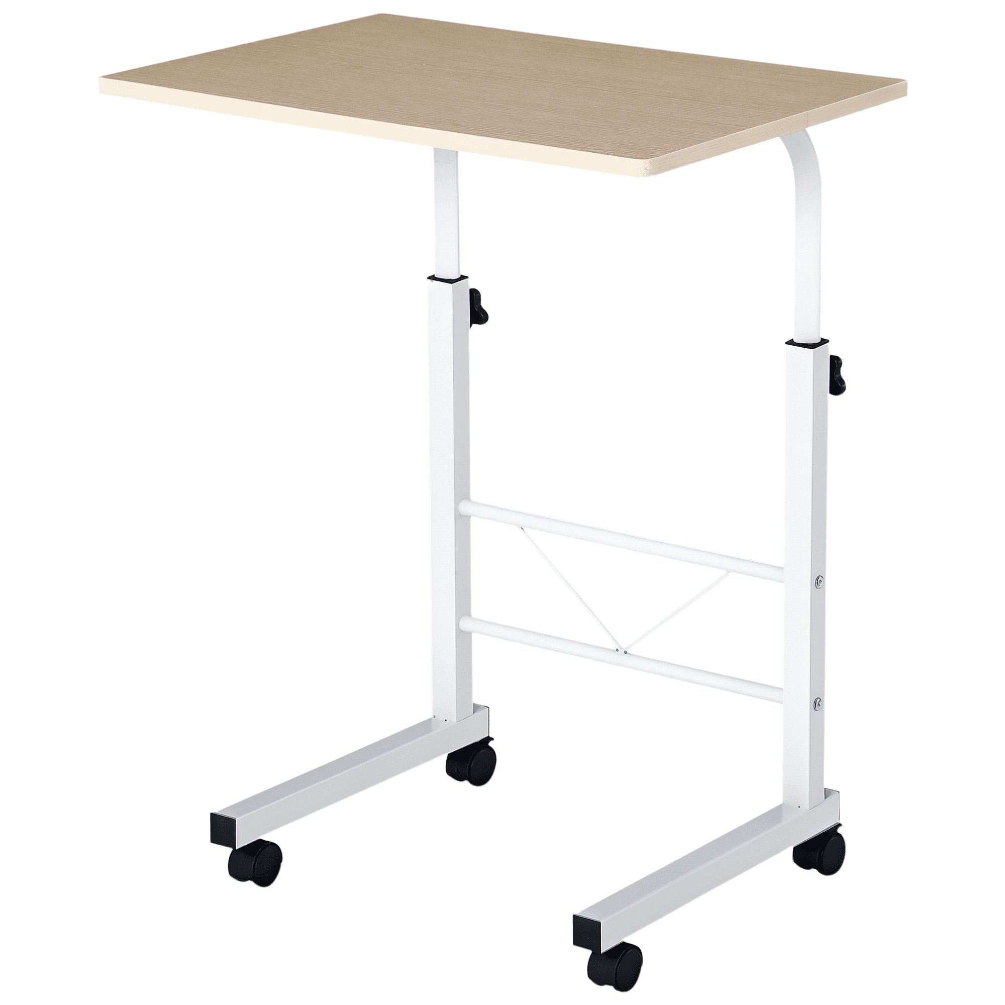 Homcom Table pour Ordinateur à Roulettes Portable Hauteur Réglable 4 Roulettes Verrouilables 60 x 40 x 68-78 cm Blanc Érable