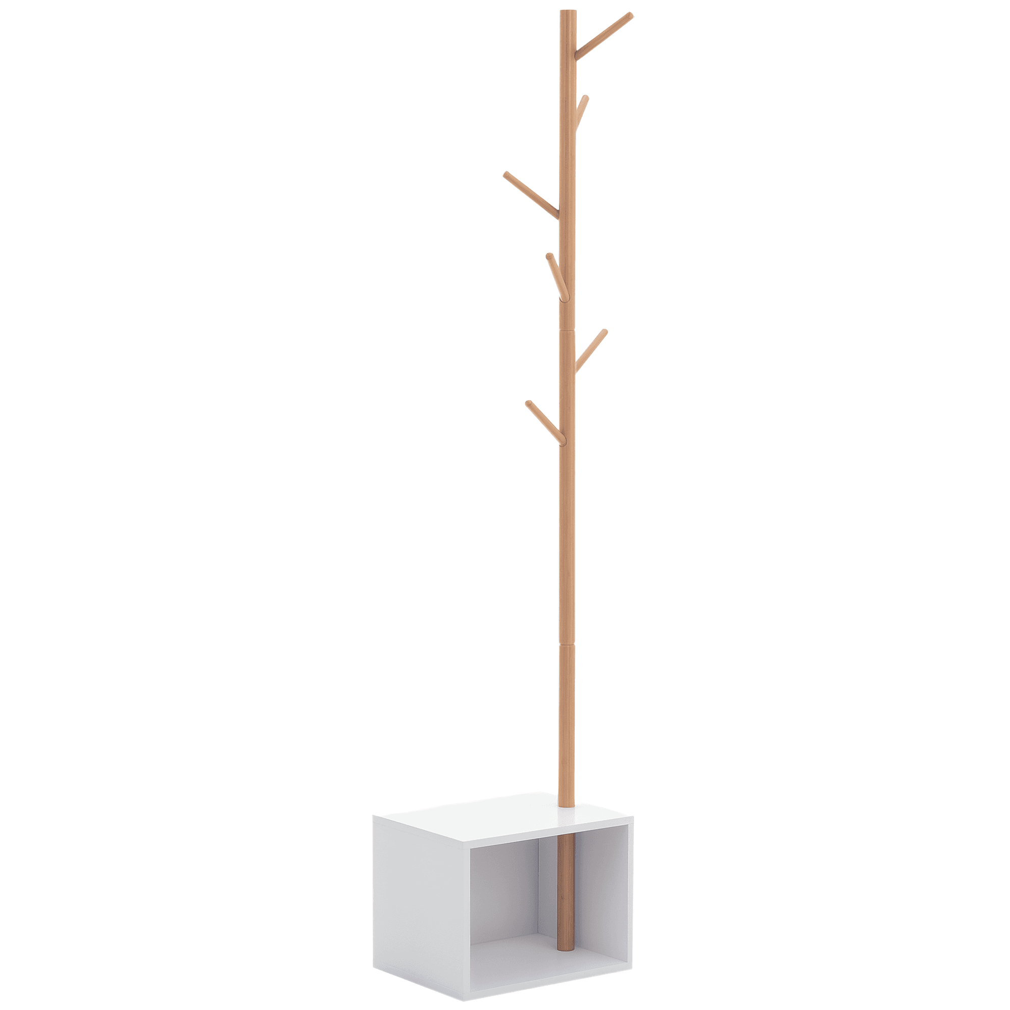 Homcom Meuble rangement porte-manteaux 2 en 1 design contemporain cosy dim. 40L x 30l x 180H cm MDF blanc bois massif bambou aosom france