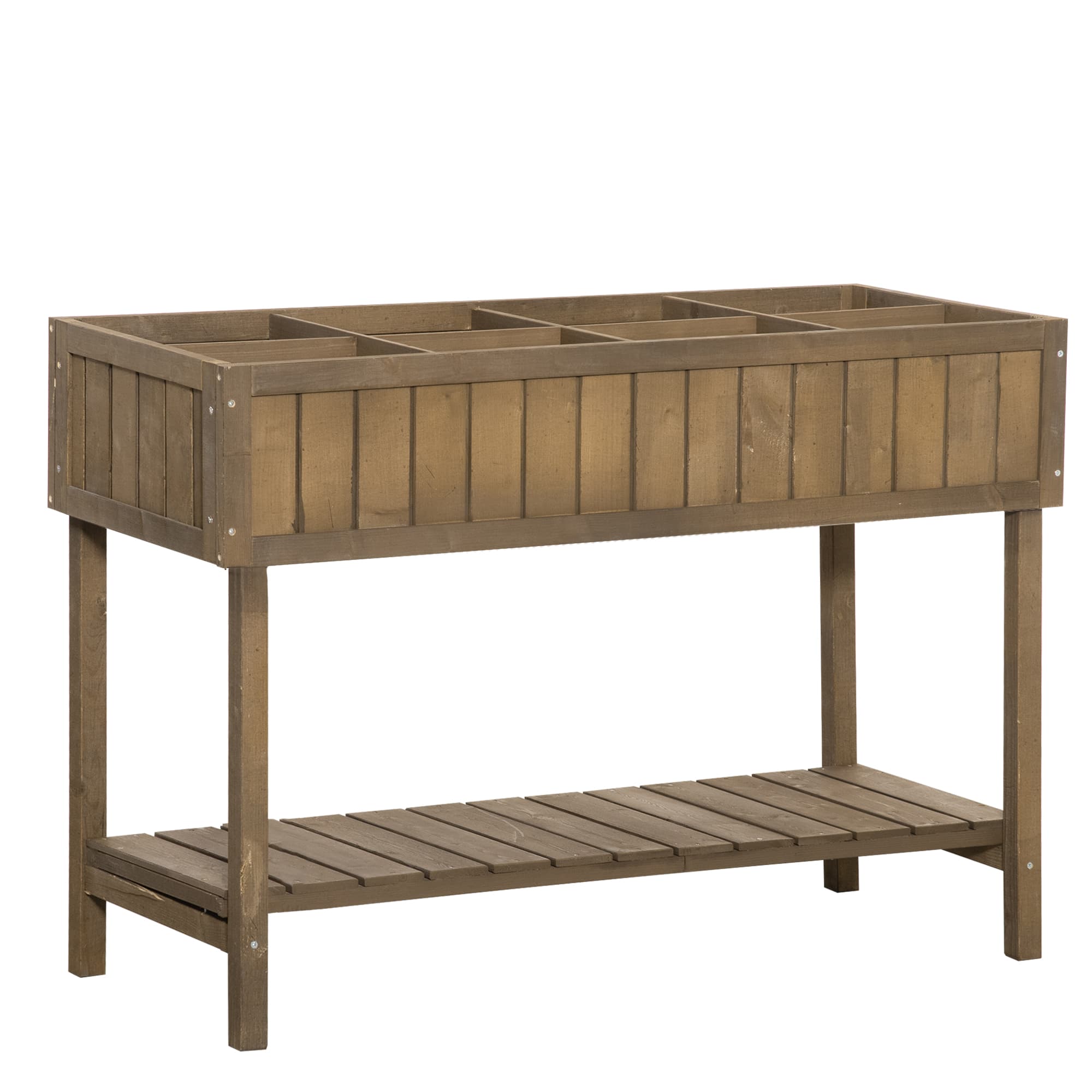 Outsunny Jardinière sur Pieds carré Potager étagère dim. 110L x 46l x 76H cm 8 Compartiments Inserts d'irrigation Bois de Sapin