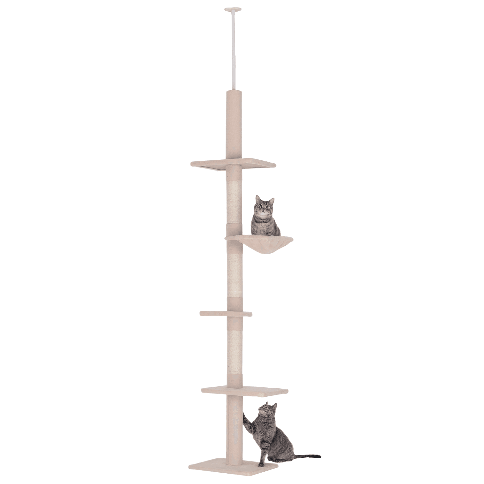 Pawhut Arbre à chat Beige Réglable à 230-270 - Poteau à Griffer & 5 niveaux d'activités L40 x l34 cm, Confort pour Chats Aosom France
