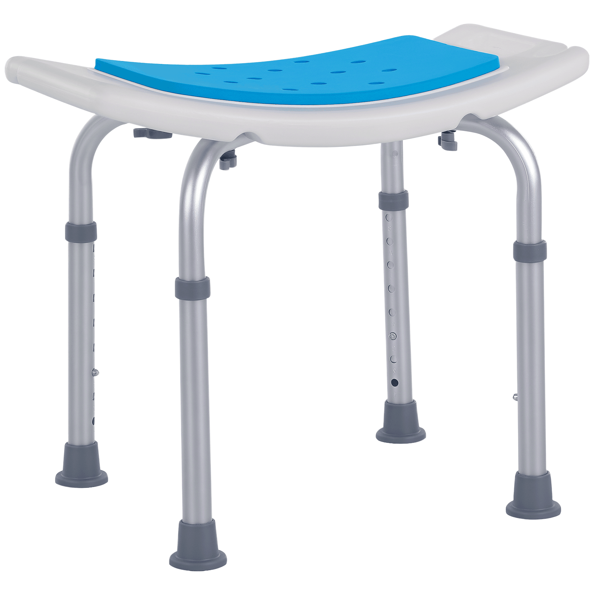 HOMCOM Tabouret de Douche Siège de Douche réglable en Hauteur Ergonomique Pieds antidérapants Charge Max. 136 Kg alu HDPE Blanc Bleu