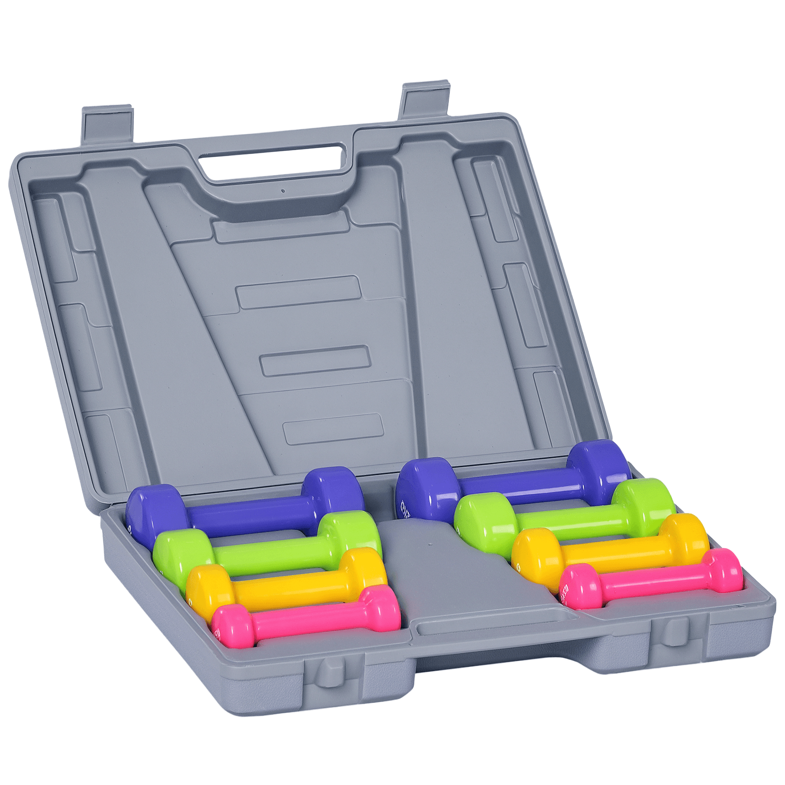 HOMCOM Ensemble d'haltères courtes total 10 Kg paires de 0,5/1/1,5/2 Kg avec malette entraînement musculaire & haltérophilie métal PU multicolore