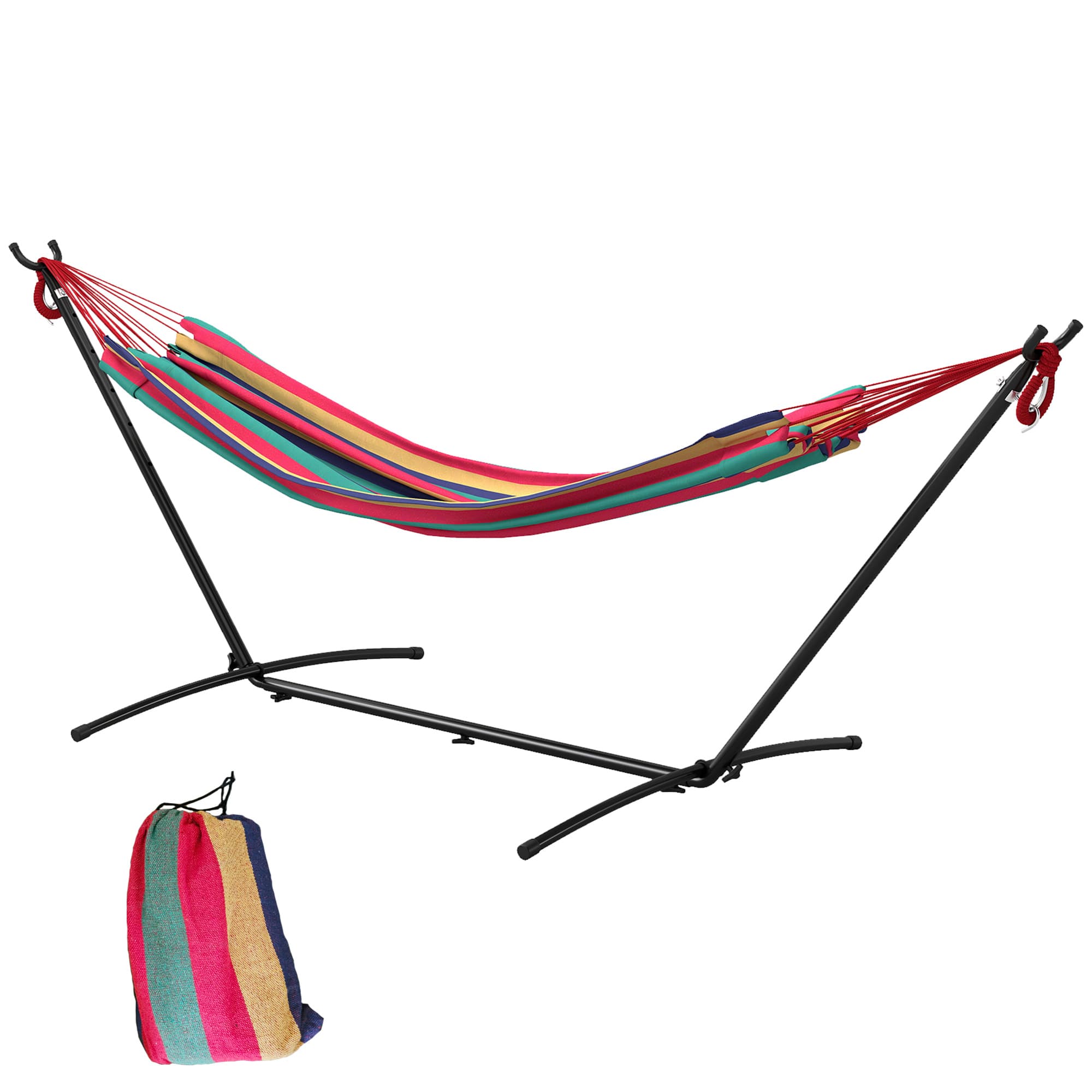 Outsunny Hamac sur Pied 1 Place Rayé Rouge et Orange avec Support Métal Réglable et Sac de Transport Aosom France